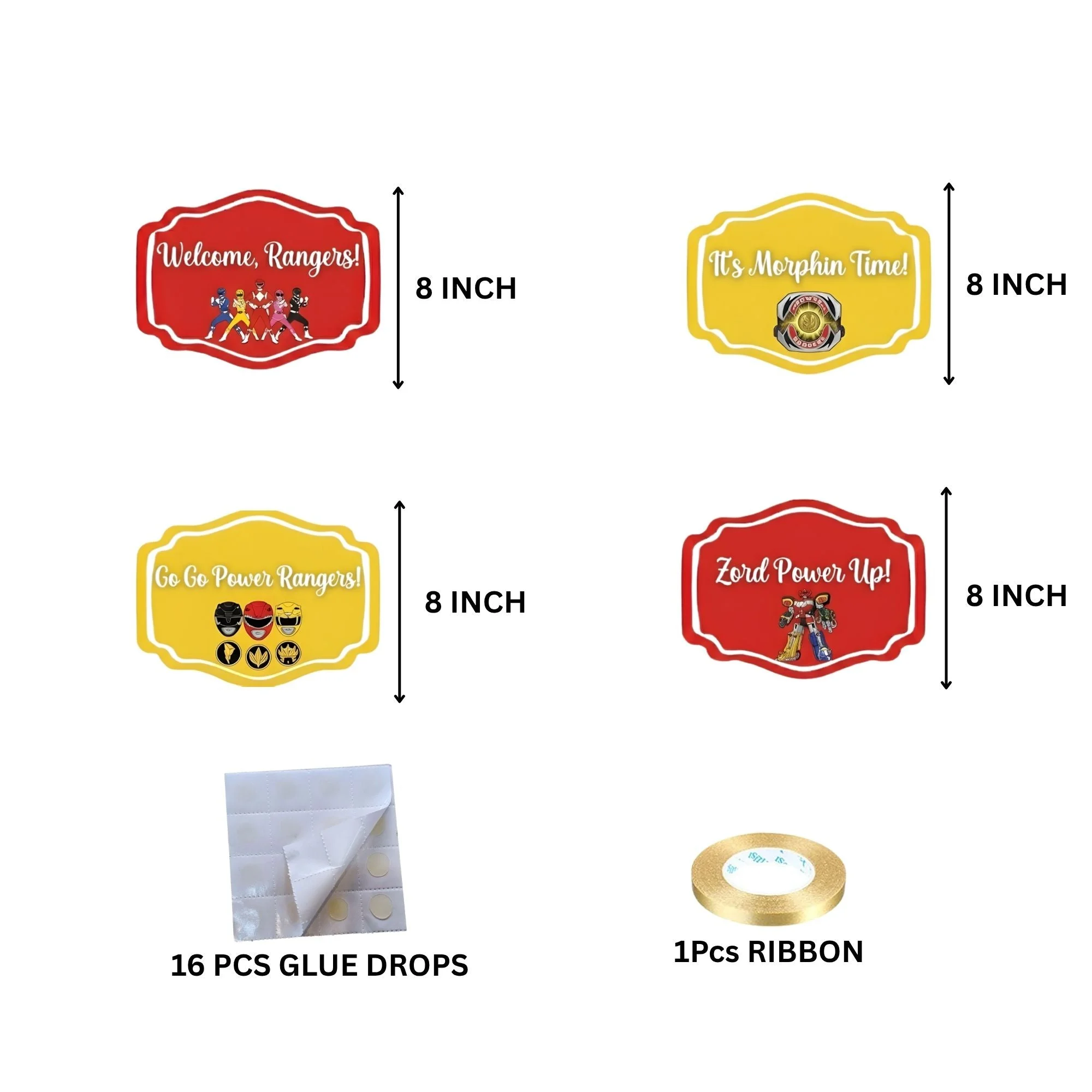 Power Ranger Door/Wall Hanging Dangler- (42 Inches/250 GSM Cardstock/Red & Yellow/6Pcs) - Premium Handcrafted 300 GSM Door Dangler by Party Decor Mall India - View 4