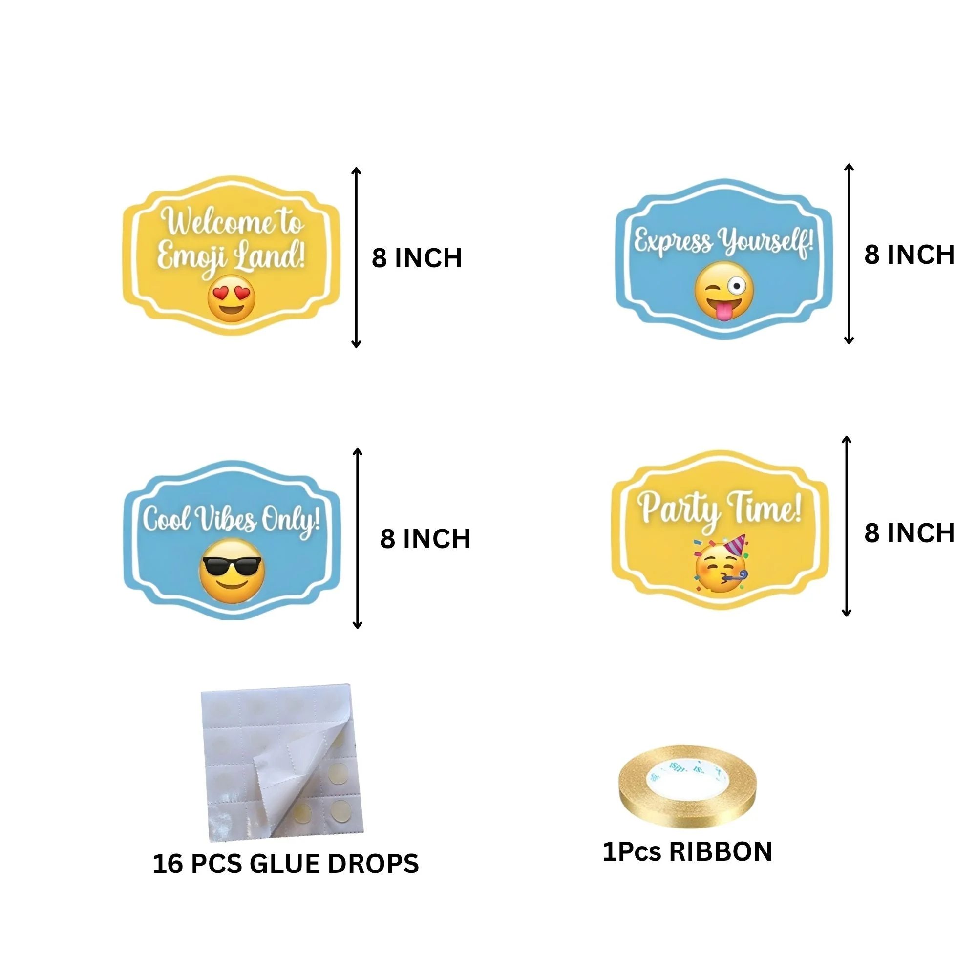 Emoji Door/Wall Hanging Dangler- (42 Inches/250 GSM Cardstock/Blue & Yellow/6Pcs) - Premium Handcrafted 300 GSM Door Dangler by Party Decor Mall India - View 4