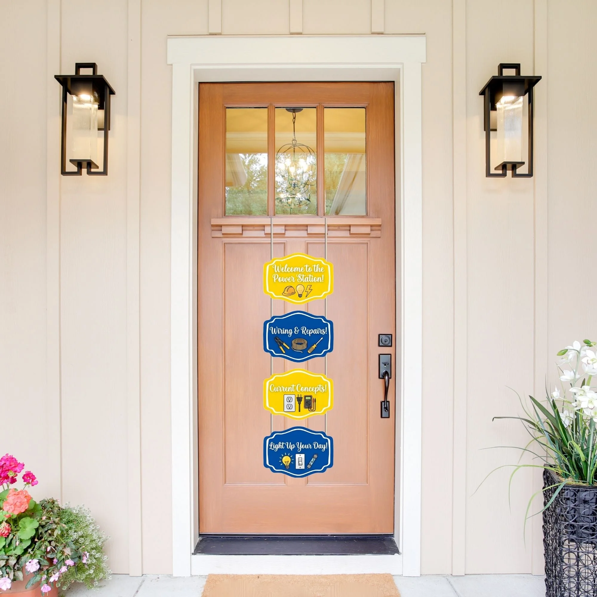 Current Coneepts Door/Wall Hanging Dangler- (42 Inches/250 GSM Cardstock/Blue & Yellow/6Pcs) - Premium Handcrafted 300 GSM Door Dangler by Party Decor Mall India - View 1