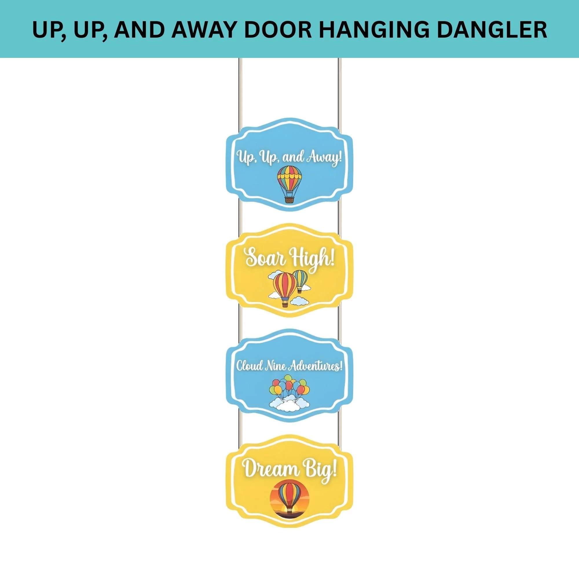 UP,UP,And Away Door/Wall Hanging Dangler- (42 Inches/250 GSM Cardstock/Blue & Yellow/6Pcs) - Premium Handcrafted 300 GSM Door Dangler by Party Decor Mall India - View 2