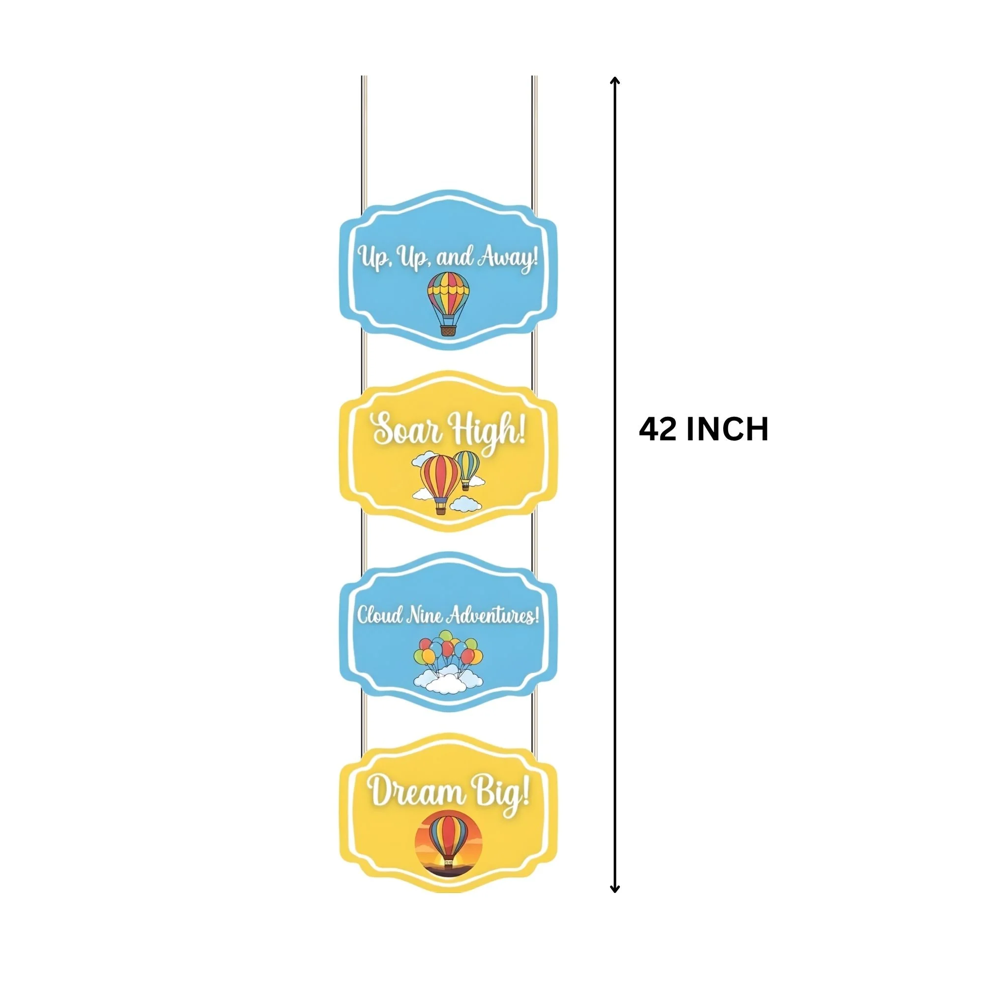 UP,UP,And Away Door/Wall Hanging Dangler- (42 Inches/250 GSM Cardstock/Blue & Yellow/6Pcs) - Premium Handcrafted 300 GSM Door Dangler by Party Decor Mall India - View 3
