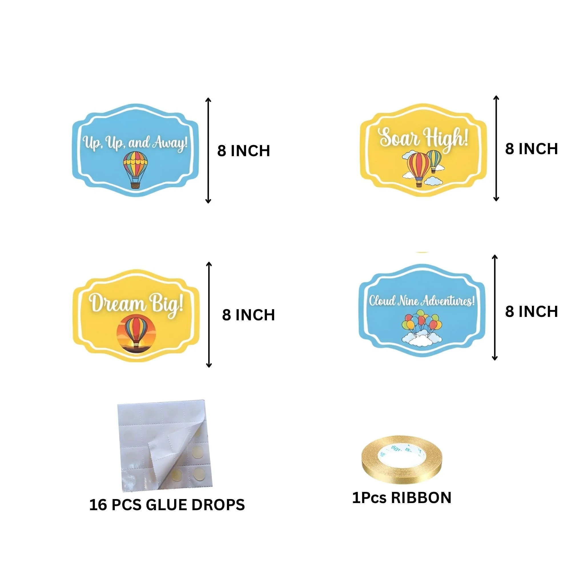 UP,UP,And Away Door/Wall Hanging Dangler- (42 Inches/250 GSM Cardstock/Blue & Yellow/6Pcs) - Premium Handcrafted 300 GSM Door Dangler by Party Decor Mall India - View 4
