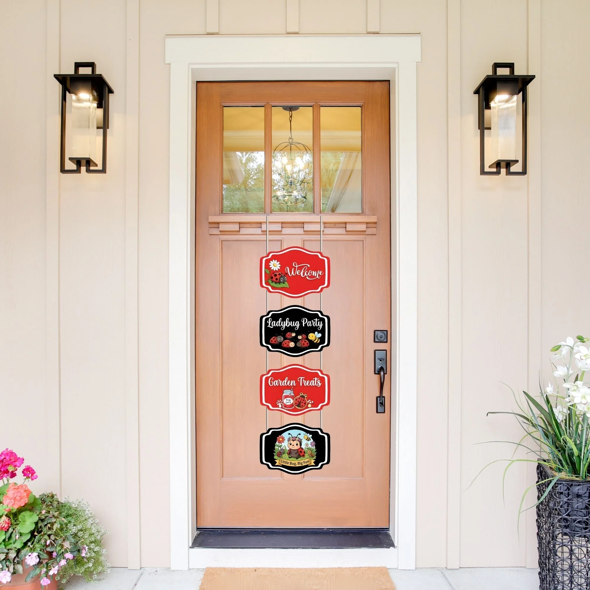 Ladybug Door/Wall Hanging Dangler- (42 Inches/250 GSM Cardstock/Red & Black/6Pcs) - Premium Handcrafted 300 GSM Door Dangler by Party Decor Mall India - View 1