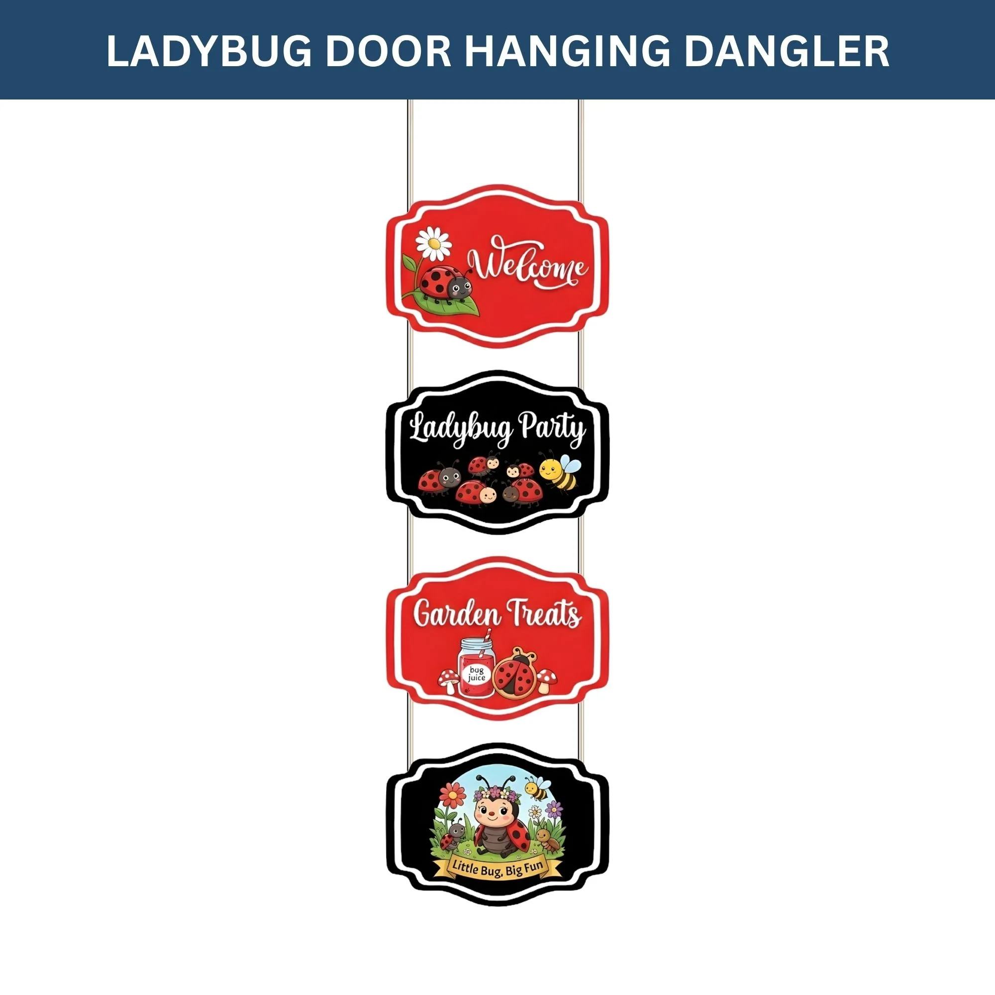 Ladybug Door/Wall Hanging Dangler- (42 Inches/250 GSM Cardstock/Red & Black/6Pcs) - Premium Handcrafted 300 GSM Door Dangler by Party Decor Mall India - View 2