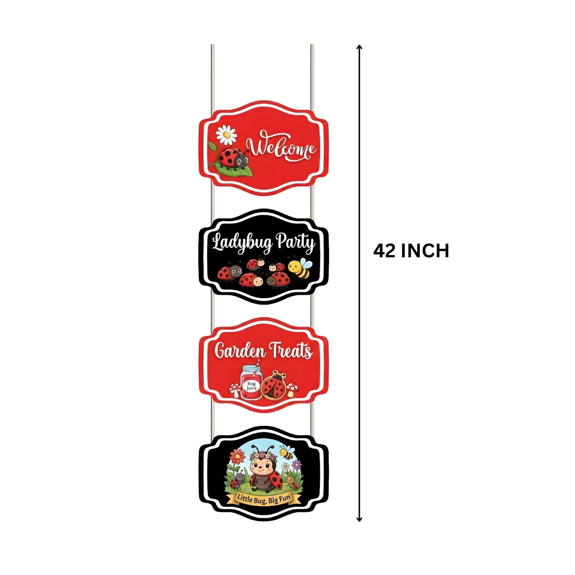 Ladybug Door/Wall Hanging Dangler- (42 Inches/250 GSM Cardstock/Red & Black/6Pcs) - Premium Handcrafted 300 GSM Door Dangler by Party Decor Mall India - View 3