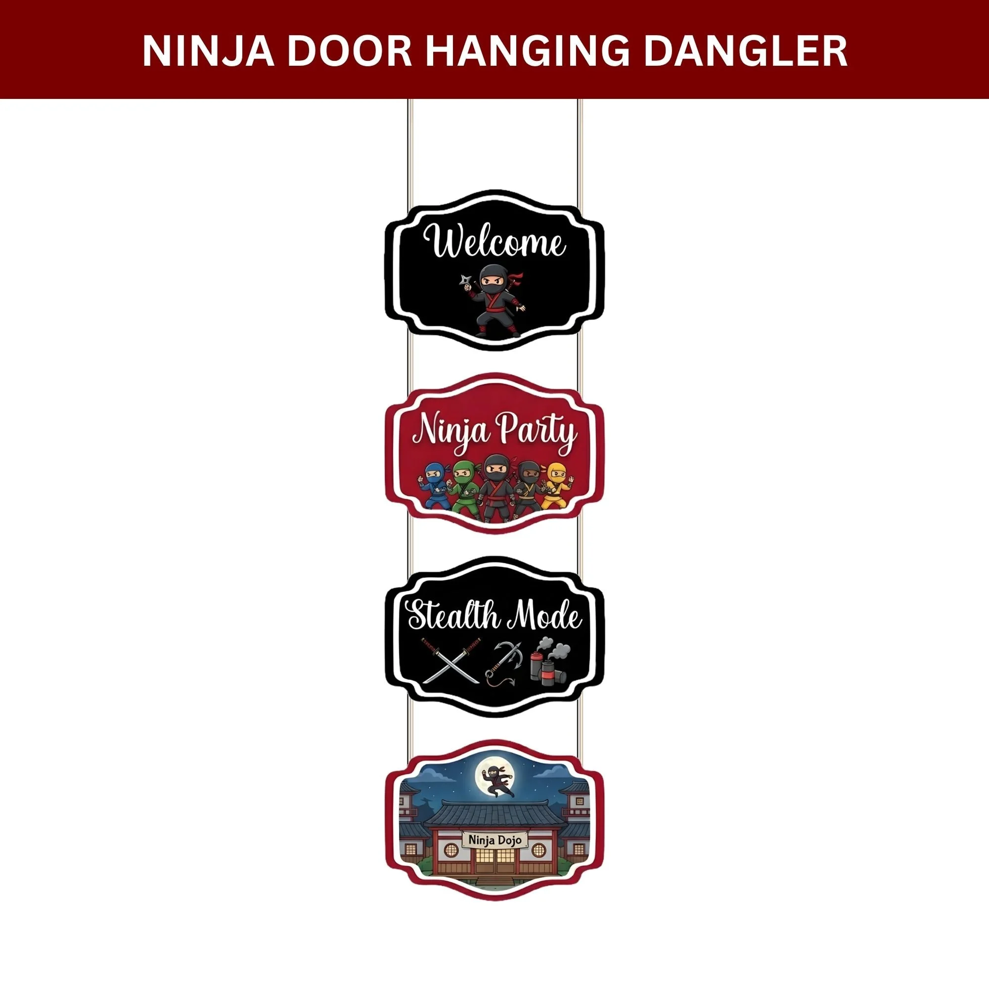 Ninja Door/Wall Hanging Dangler- (42 Inches/250 GSM Cardstock/Red & Black/6Pcs) - Premium Handcrafted 300 GSM Door Dangler by Party Decor Mall India - View 2