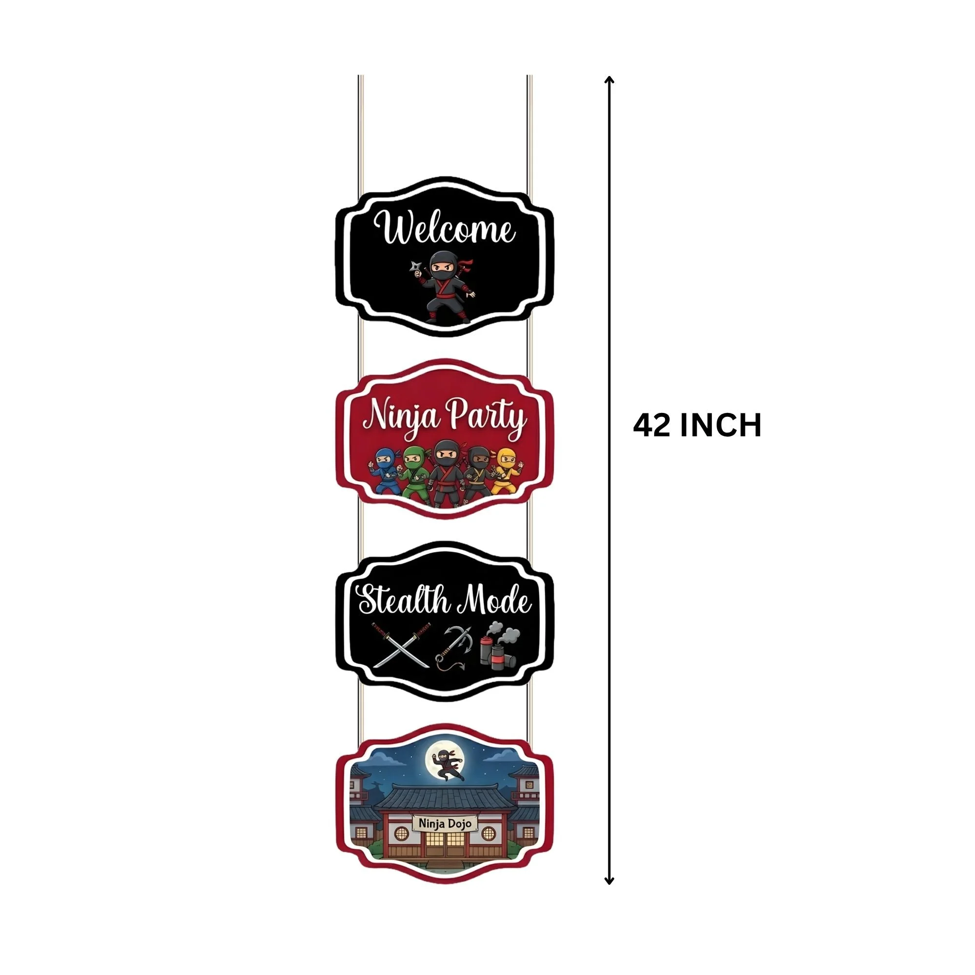Ninja Door/Wall Hanging Dangler- (42 Inches/250 GSM Cardstock/Red & Black/6Pcs) - Premium Handcrafted 300 GSM Door Dangler by Party Decor Mall India - View 3