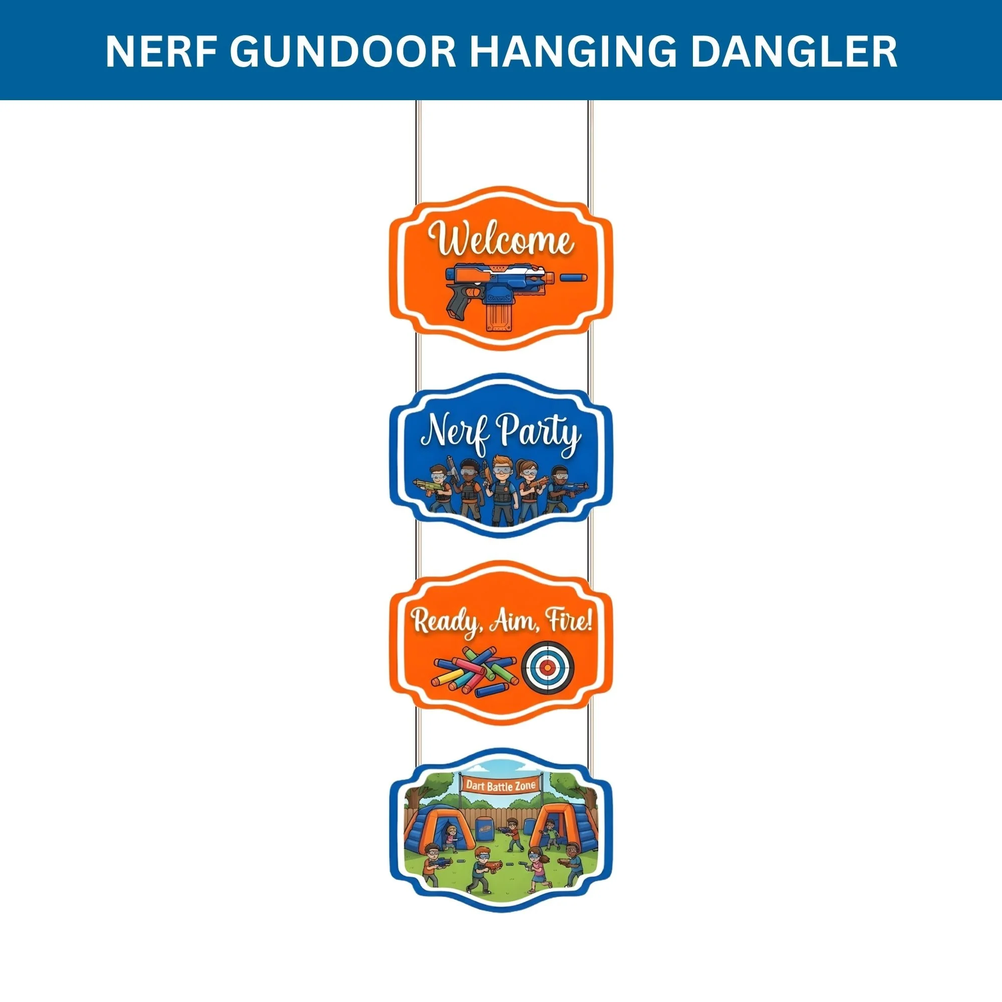 Nerf Door/Wall Hanging Dangler- (42 Inches/250 GSM Cardstock/Blue & Orange/6Pcs) - Premium Handcrafted 300 GSM Door Dangler by Party Decor Mall India - View 2