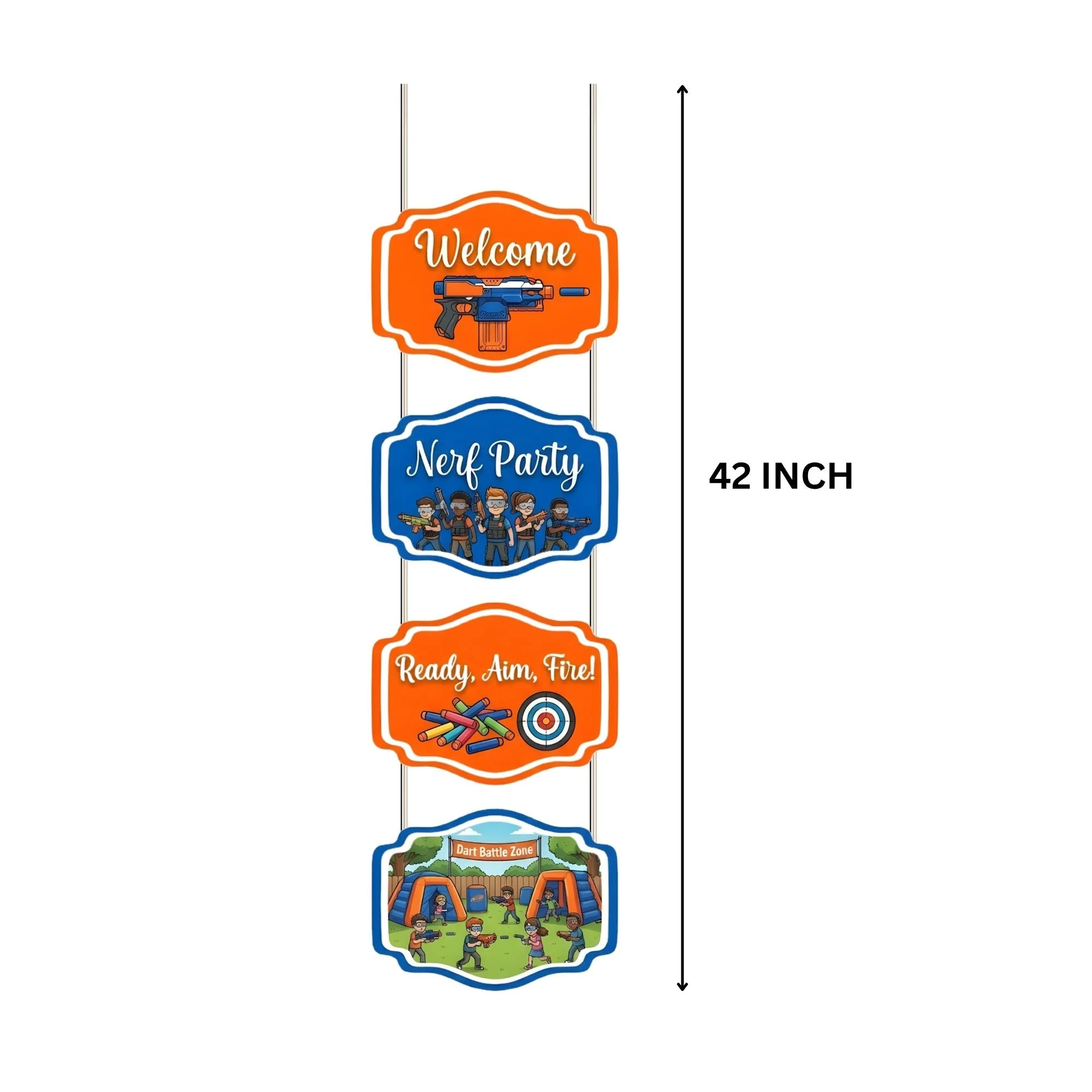 Nerf Door/Wall Hanging Dangler- (42 Inches/250 GSM Cardstock/Blue & Orange/6Pcs) - Premium Handcrafted 300 GSM Door Dangler by Party Decor Mall India - View 3