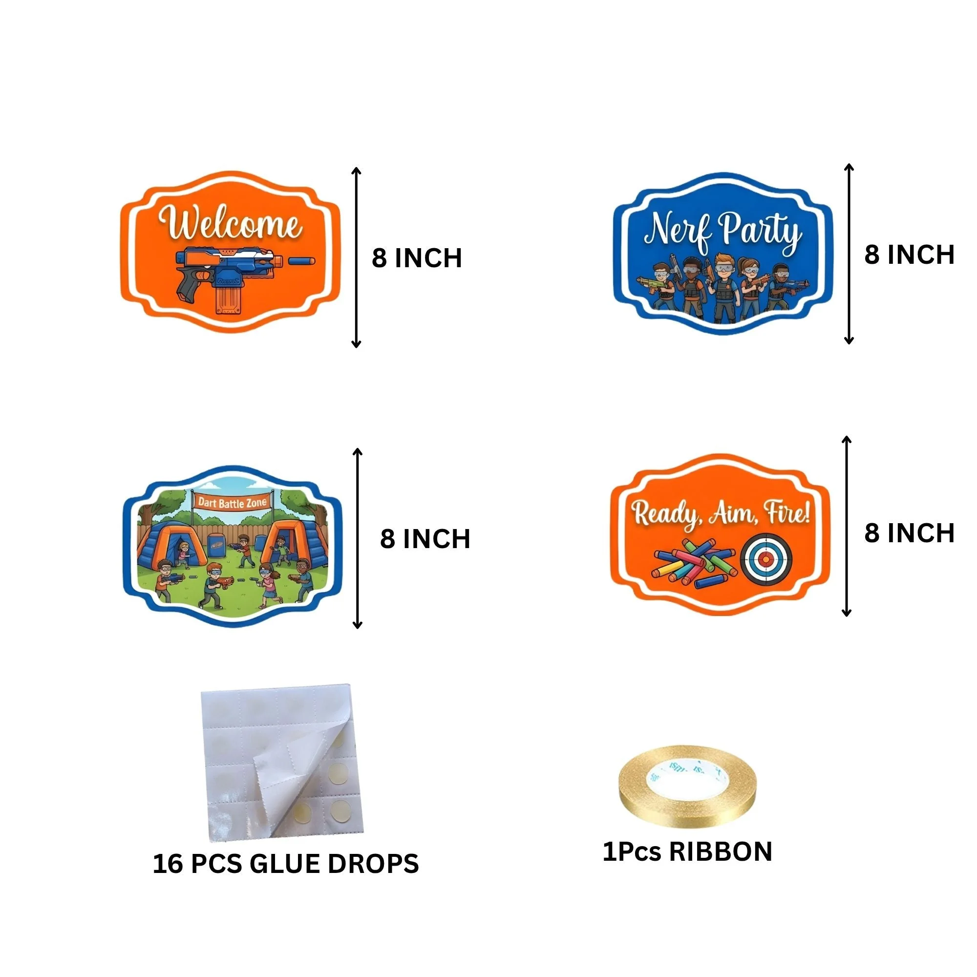 Nerf Door/Wall Hanging Dangler- (42 Inches/250 GSM Cardstock/Blue & Orange/6Pcs) - Premium Handcrafted 300 GSM Door Dangler by Party Decor Mall India - View 4