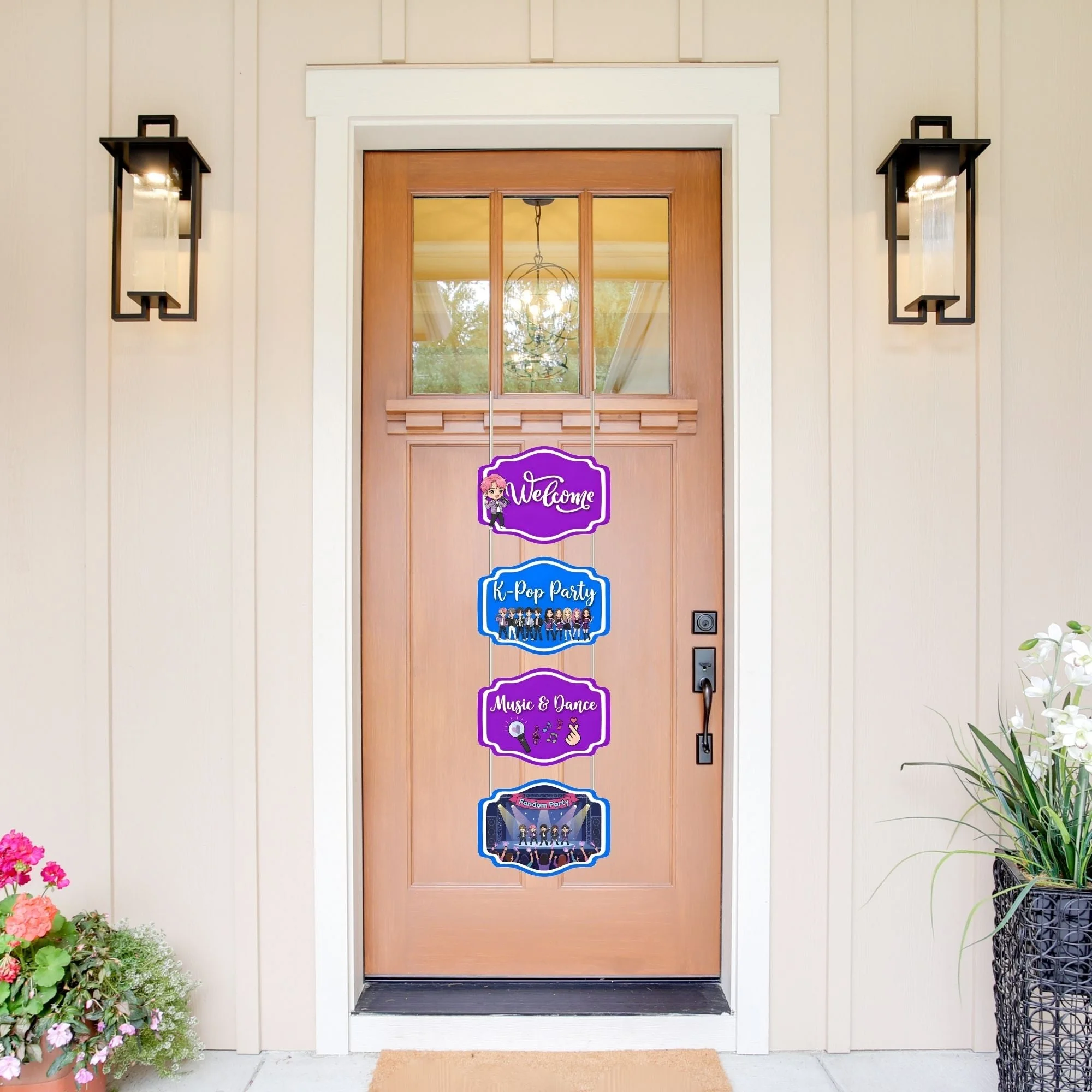 K-POP Door/Wall Hanging Dangler- (42 Inches/250 GSM Cardstock/Blue & Purple/6Pcs) - Premium Handcrafted 300 GSM Door Dangler by Party Decor Mall India - View 1