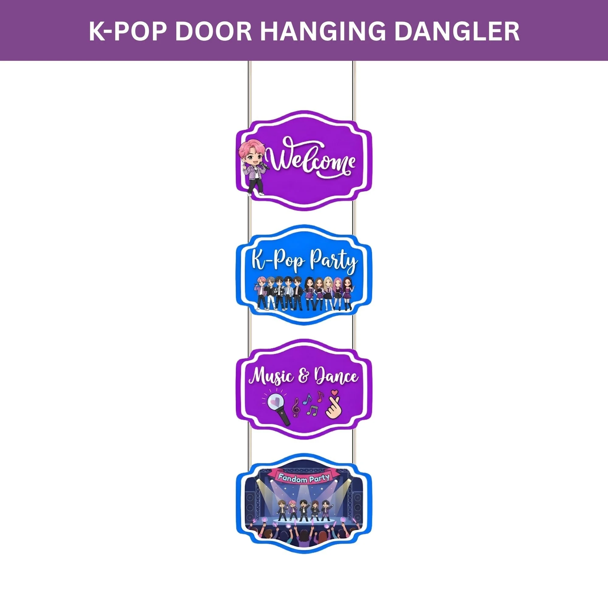 K-POP Door/Wall Hanging Dangler- (42 Inches/250 GSM Cardstock/Blue & Purple/6Pcs) - Premium Handcrafted 300 GSM Door Dangler by Party Decor Mall India - View 2