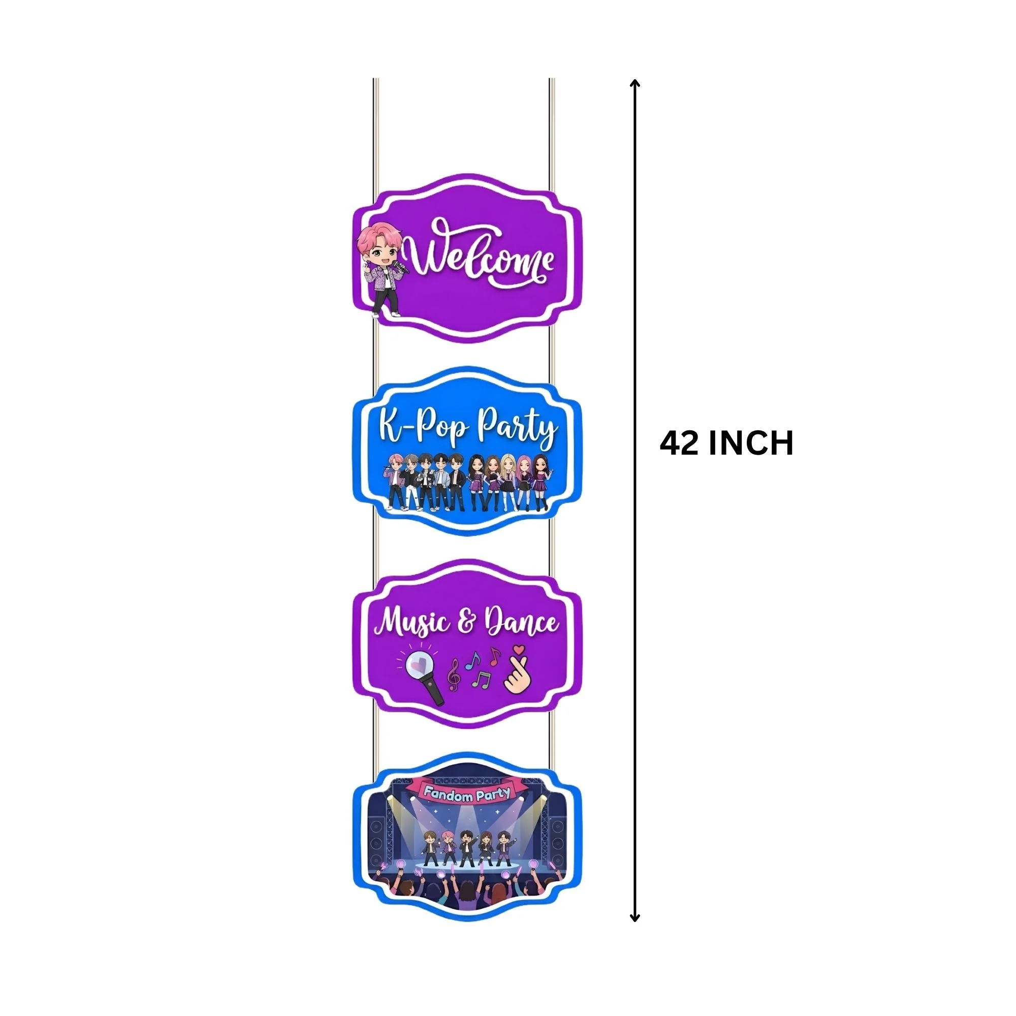 K-POP Door/Wall Hanging Dangler- (42 Inches/250 GSM Cardstock/Blue & Purple/6Pcs) - Premium Handcrafted 300 GSM Door Dangler by Party Decor Mall India - View 3