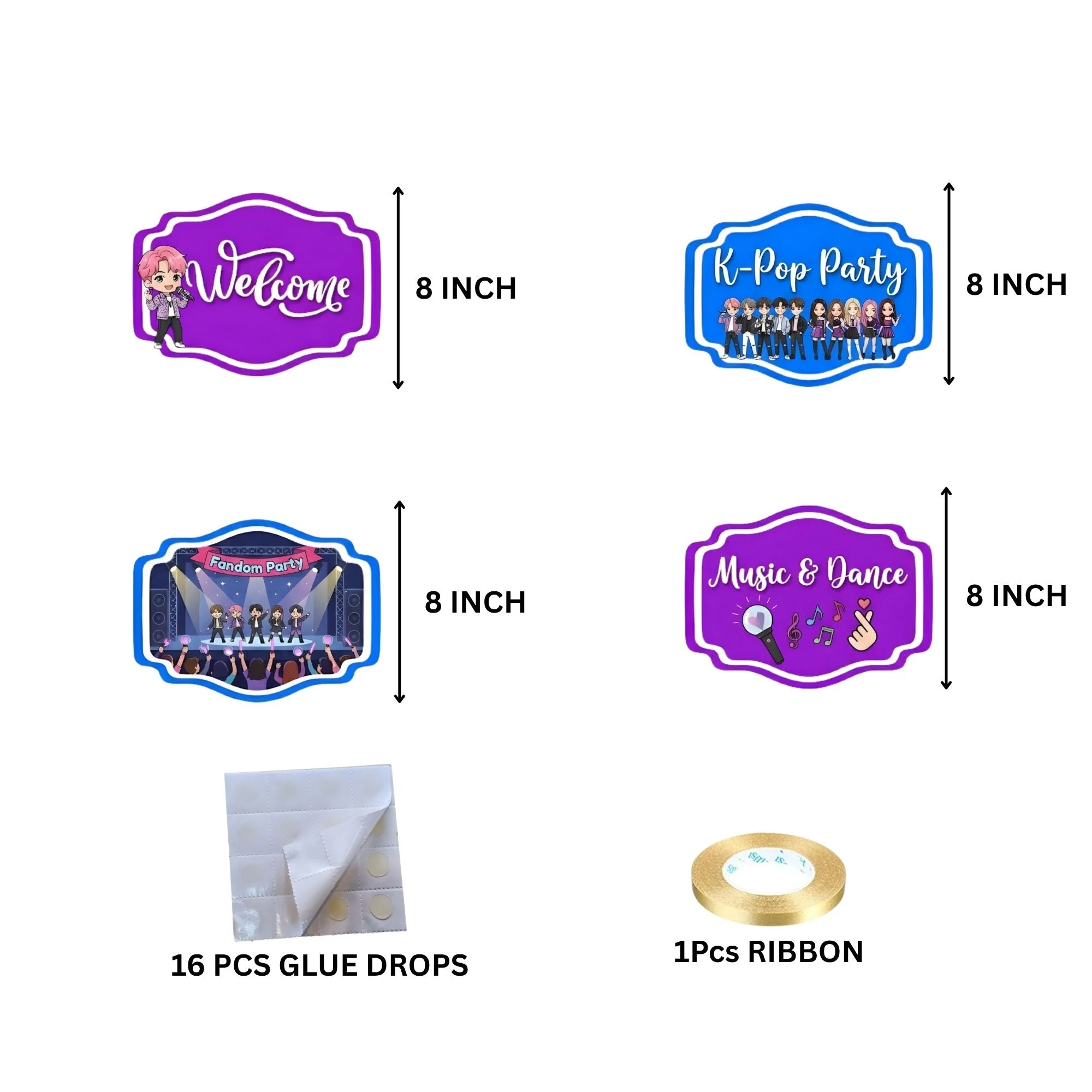 K-POP Door/Wall Hanging Dangler- (42 Inches/250 GSM Cardstock/Blue & Purple/6Pcs) - Premium Handcrafted 300 GSM Door Dangler by Party Decor Mall India - View 4