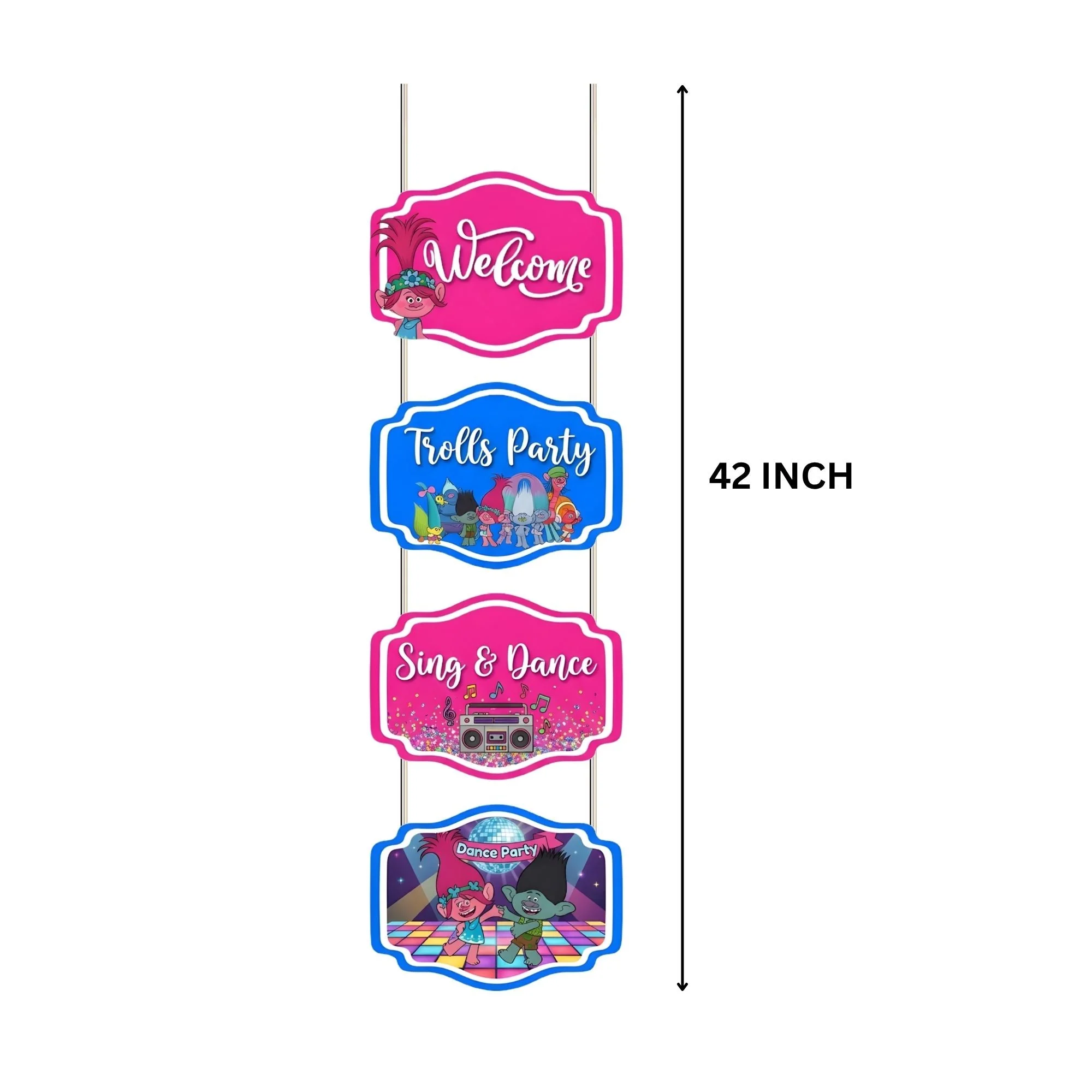 Trolls Door/Wall Hanging Dangler- (42 Inches/250 GSM Cardstock/Pink & Blue/6Pcs) - Premium Handcrafted 300 GSM Door Dangler by Party Decor Mall India - View 3