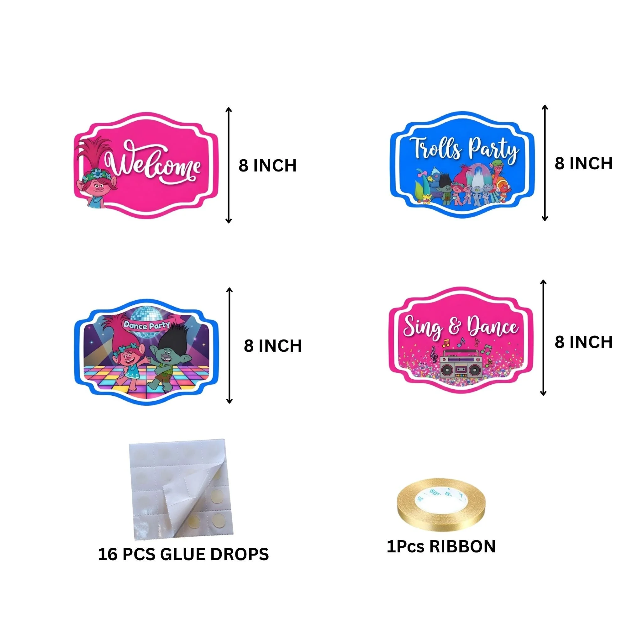 Trolls Door/Wall Hanging Dangler- (42 Inches/250 GSM Cardstock/Pink & Blue/6Pcs) - Premium Handcrafted 300 GSM Door Dangler by Party Decor Mall India - View 4