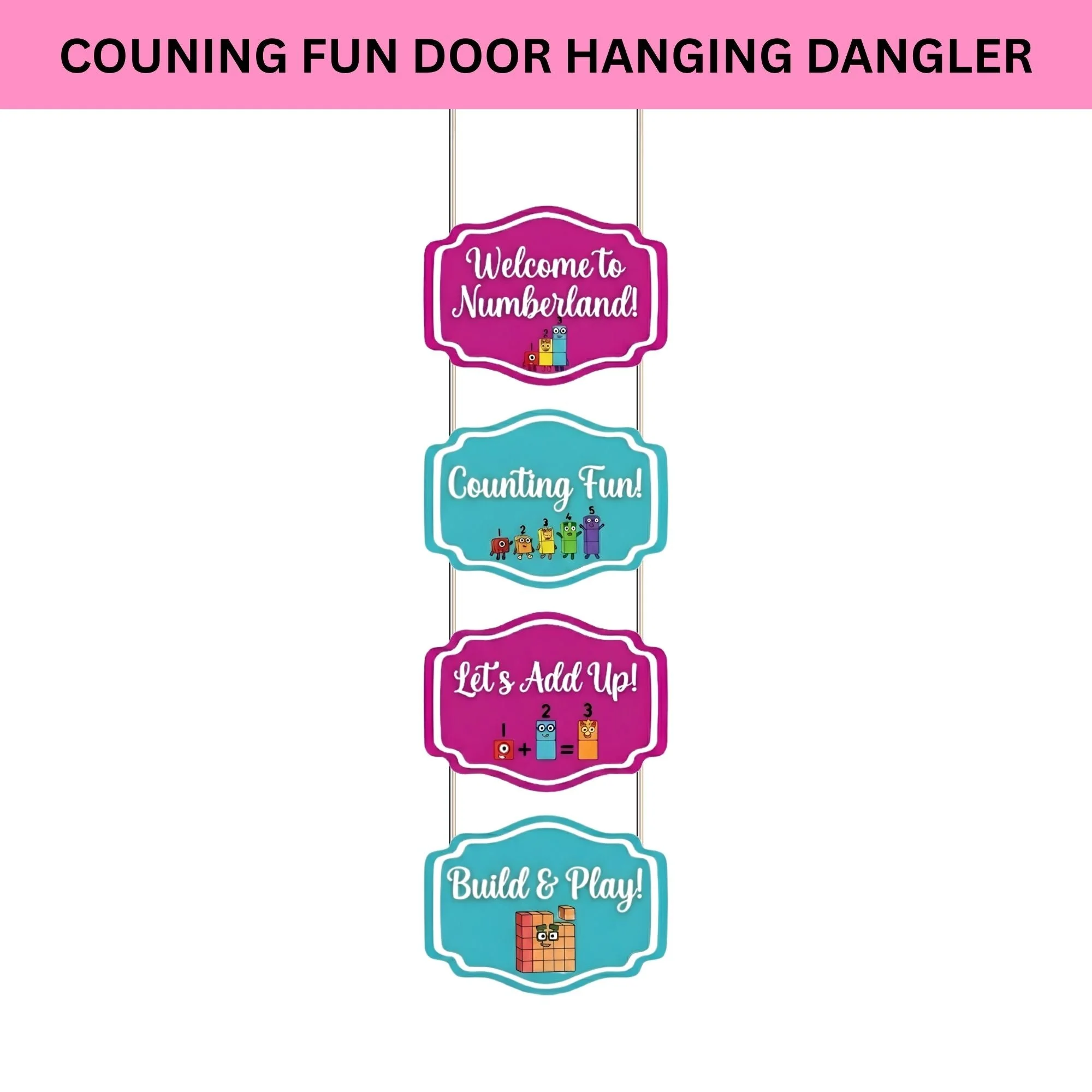 Couning Fun Door/Wall Hanging Dangler- (42 Inches/250 GSM Cardstock/Pink & Blue/6Pcs) - Premium Handcrafted 300 GSM Door Dangler by Party Decor Mall India - View 2