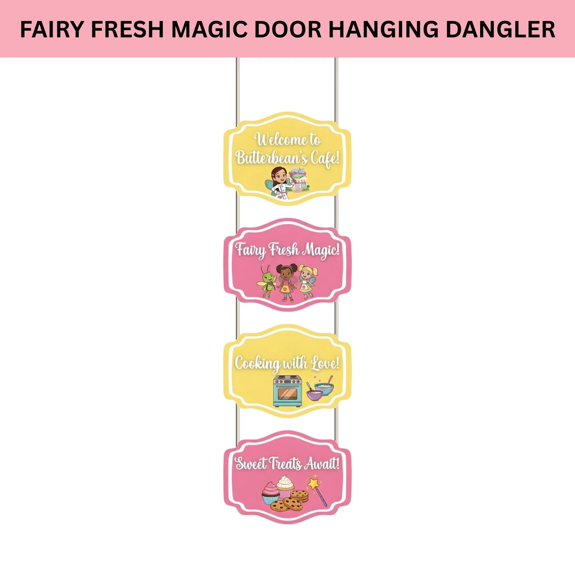 Fairy Fresh Magic Door/Wall Hanging Dangler- (42 Inches/250 GSM Cardstock/Pink & Yellow/6Pcs) - Premium Handcrafted 300 GSM Door Dangler by Party Decor Mall India - View 2
