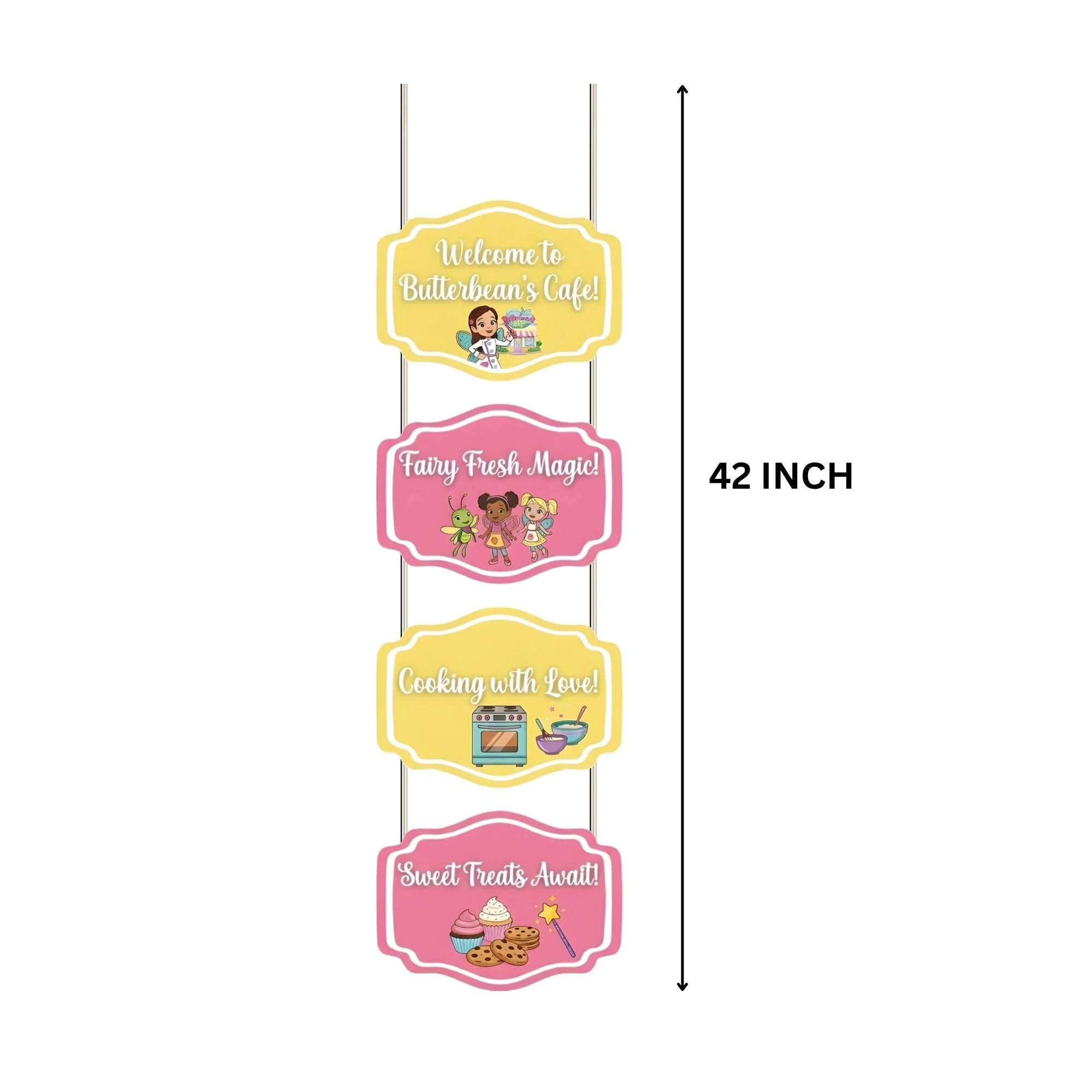 Fairy Fresh Magic Door/Wall Hanging Dangler- (42 Inches/250 GSM Cardstock/Pink & Yellow/6Pcs) - Premium Handcrafted 300 GSM Door Dangler by Party Decor Mall India - View 3