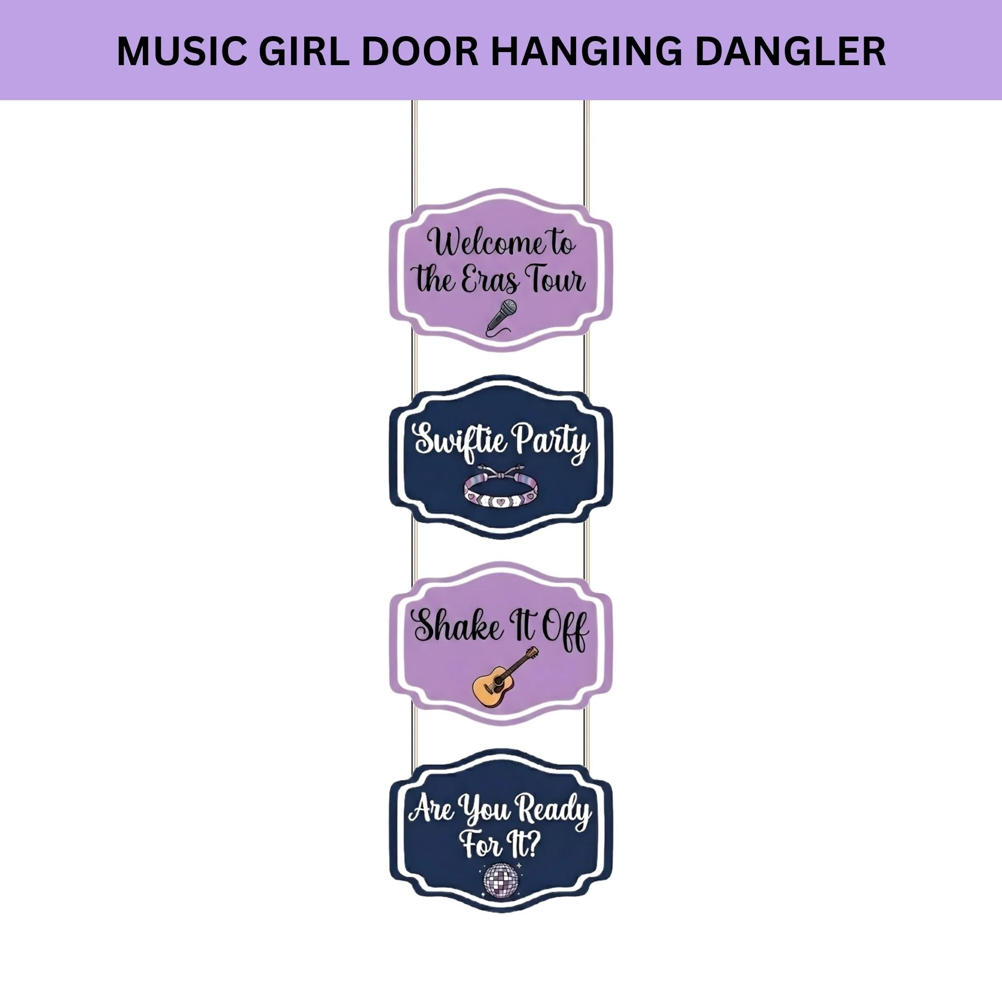 Music Girl Door/Wall Hanging Dangler- (42 Inches/250 GSM Cardstock/Blue & Purple/6Pcs) - Premium Handcrafted 300 GSM Door Dangler by Party Decor Mall India - View 2