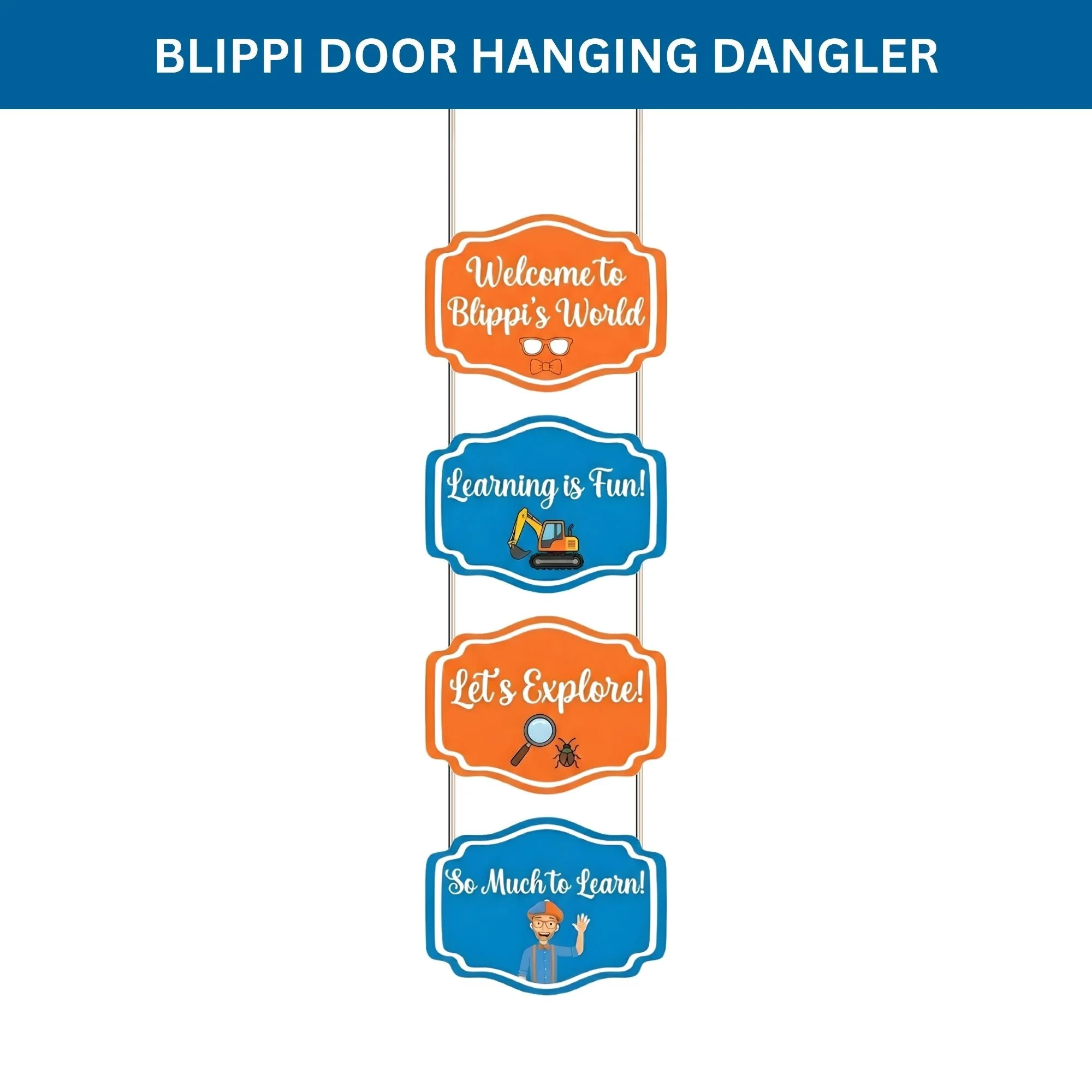 Blippi Door/Wall Hanging Dangler- (42 Inches/250 GSM Cardstock/Blue & Orange/6Pcs) - Premium Handcrafted 300 GSM Door Dangler by Party Decor Mall India - View 2
