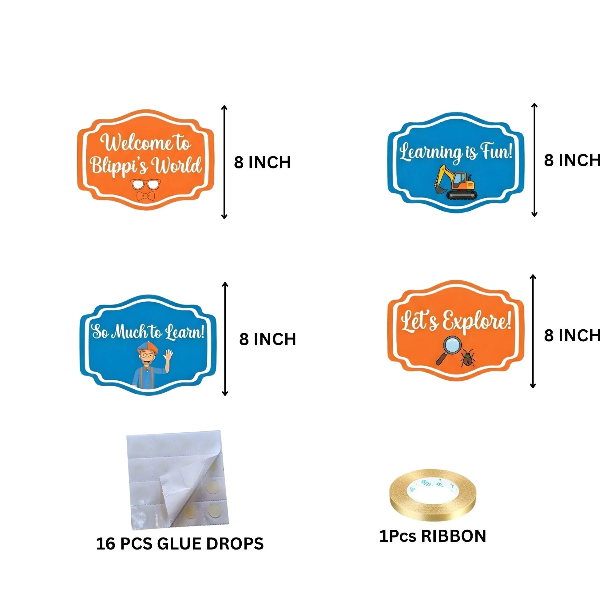 Blippi Door/Wall Hanging Dangler- (42 Inches/250 GSM Cardstock/Blue & Orange/6Pcs) - Premium Handcrafted 300 GSM Door Dangler by Party Decor Mall India - View 4