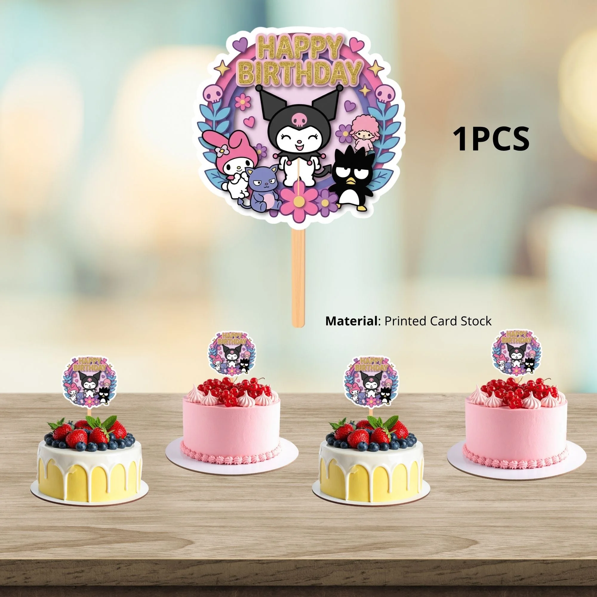 Kuromi Birthday Cake Topper for Kids | Premium 300 GSM Cardstock | Cute Cartoon Party Decoration | Cake Decoration Topper for Birthday Party Supplies - Premium Handcrafted 300 GSM Party Supplies, Cake Topper by Party Decor Mall India - View 3