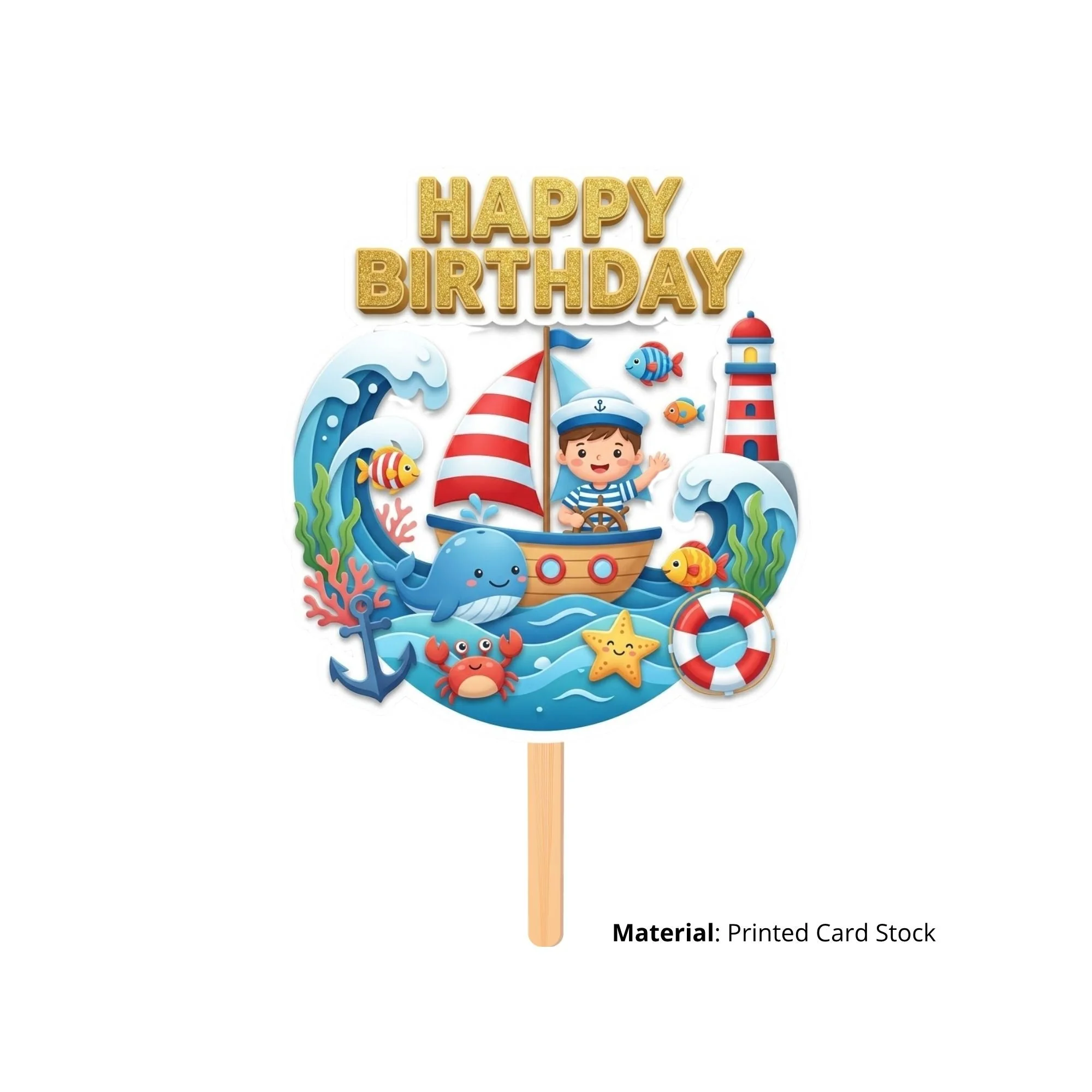 Under-The-Sea Birthday Cake Topper for Kids | Premium 300 GSM Cardstock | Cute Cartoon Party Decoration | Cake Decoration Topper for Birthday Party Supplies - Premium Handcrafted 300 GSM Party Supplies, Cake Topper by Party Decor Mall India - View 2