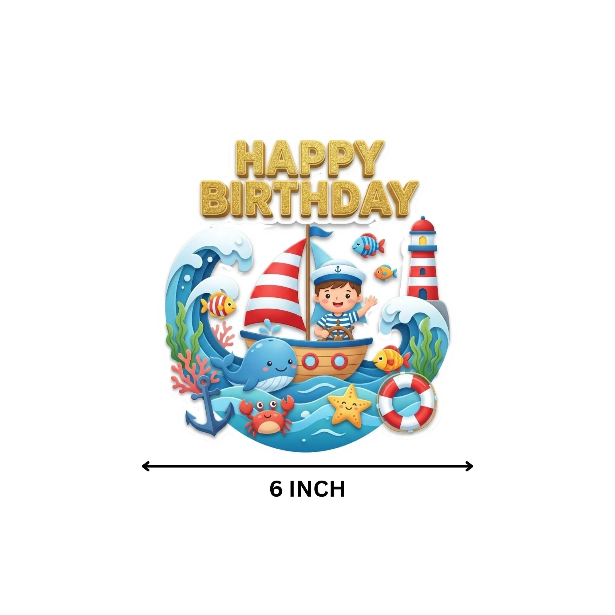 Under-The-Sea Birthday Cake Topper for Kids | Premium 300 GSM Cardstock | Cute Cartoon Party Decoration | Cake Decoration Topper for Birthday Party Supplies - Premium Handcrafted 300 GSM Party Supplies, Cake Topper by Party Decor Mall India - View 4