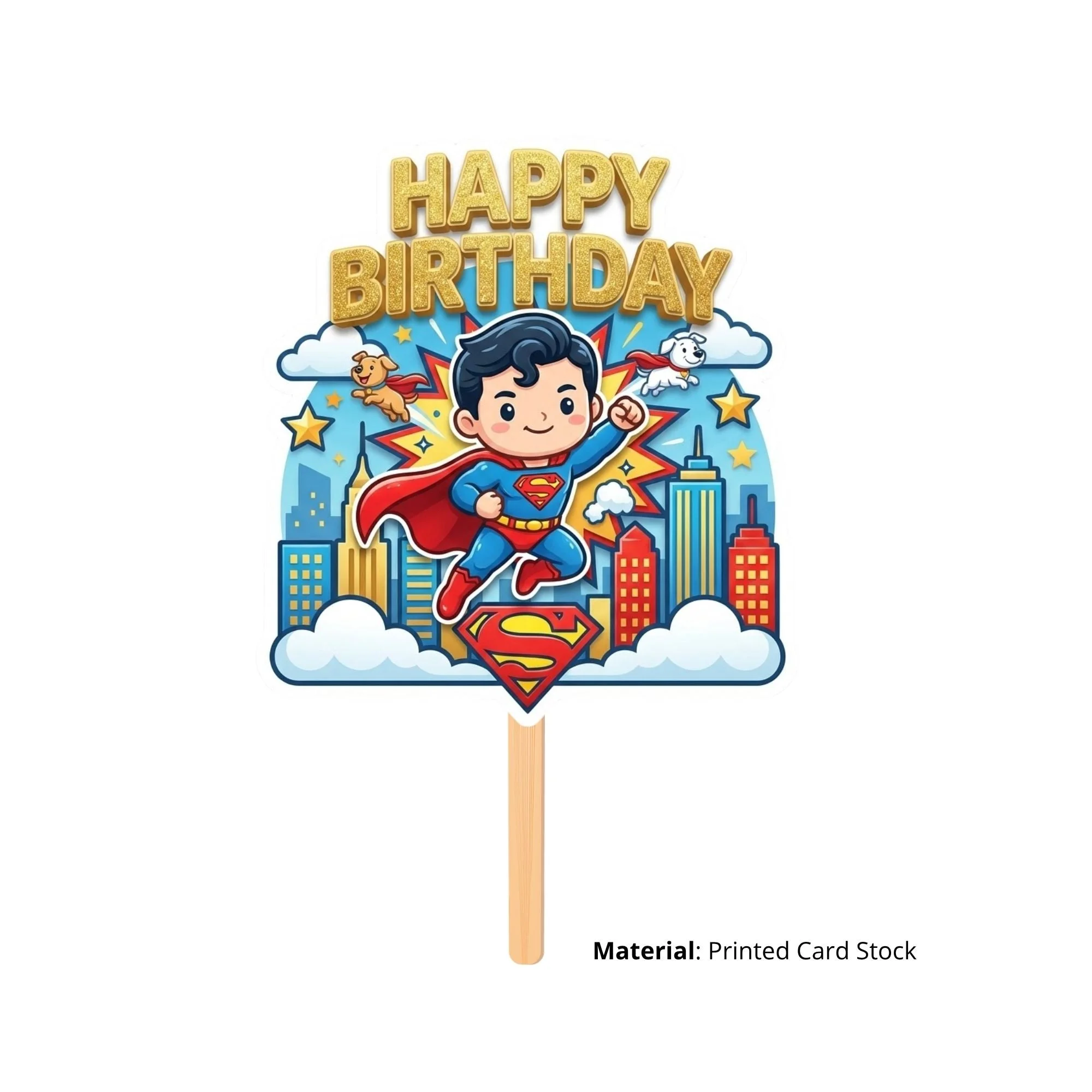 Super Man Kid Birthday Cake Topper for Kids | Premium 300 GSM Cardstock | Cute Cartoon Party Decoration | Cake Decoration Topper for Birthday Party Supplies - Premium Handcrafted 300 GSM Party Supplies, Cake Topper by Party Decor Mall India - View 2