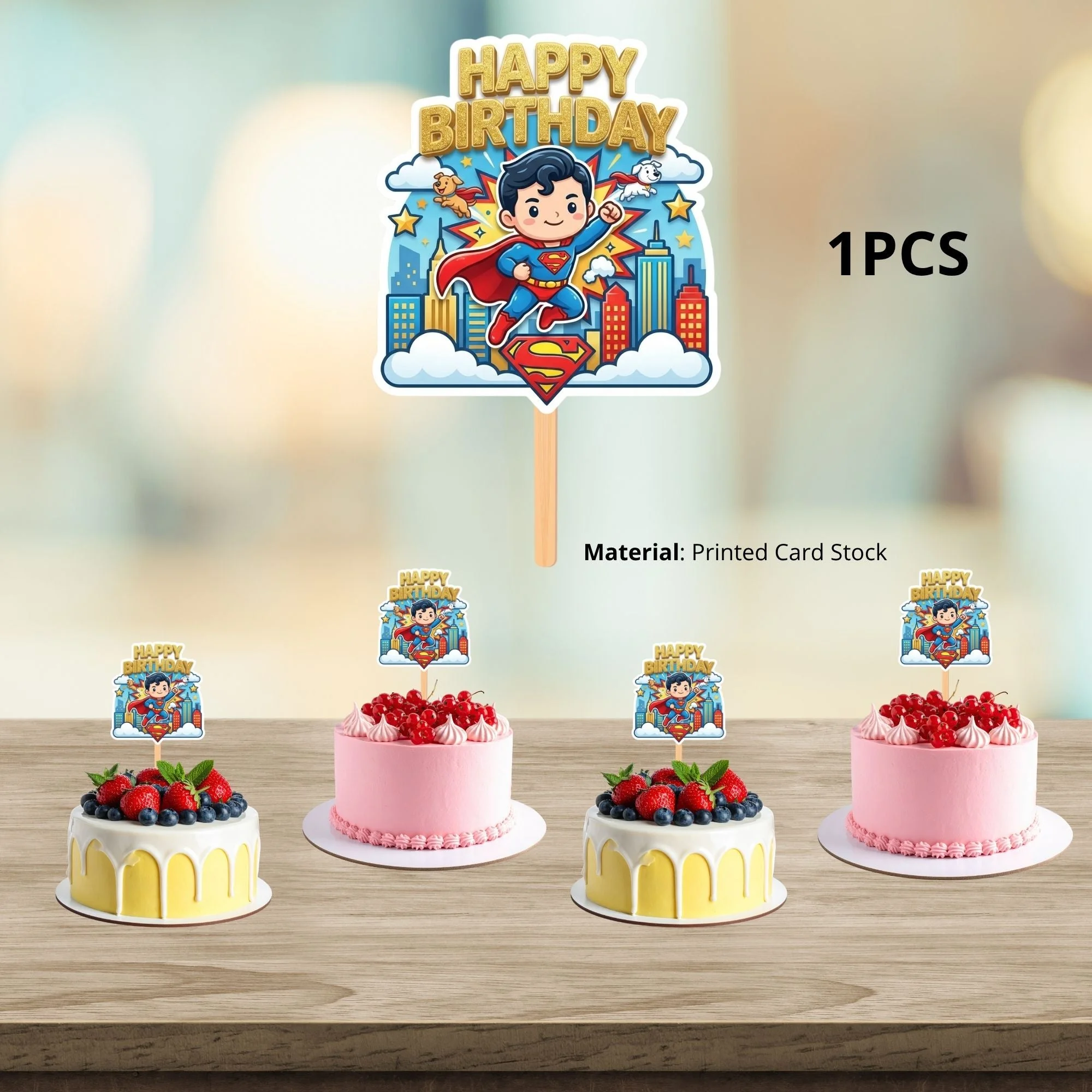 Super Man Kid Birthday Cake Topper for Kids | Premium 300 GSM Cardstock | Cute Cartoon Party Decoration | Cake Decoration Topper for Birthday Party Supplies - Premium Handcrafted 300 GSM Party Supplies, Cake Topper by Party Decor Mall India - View 3
