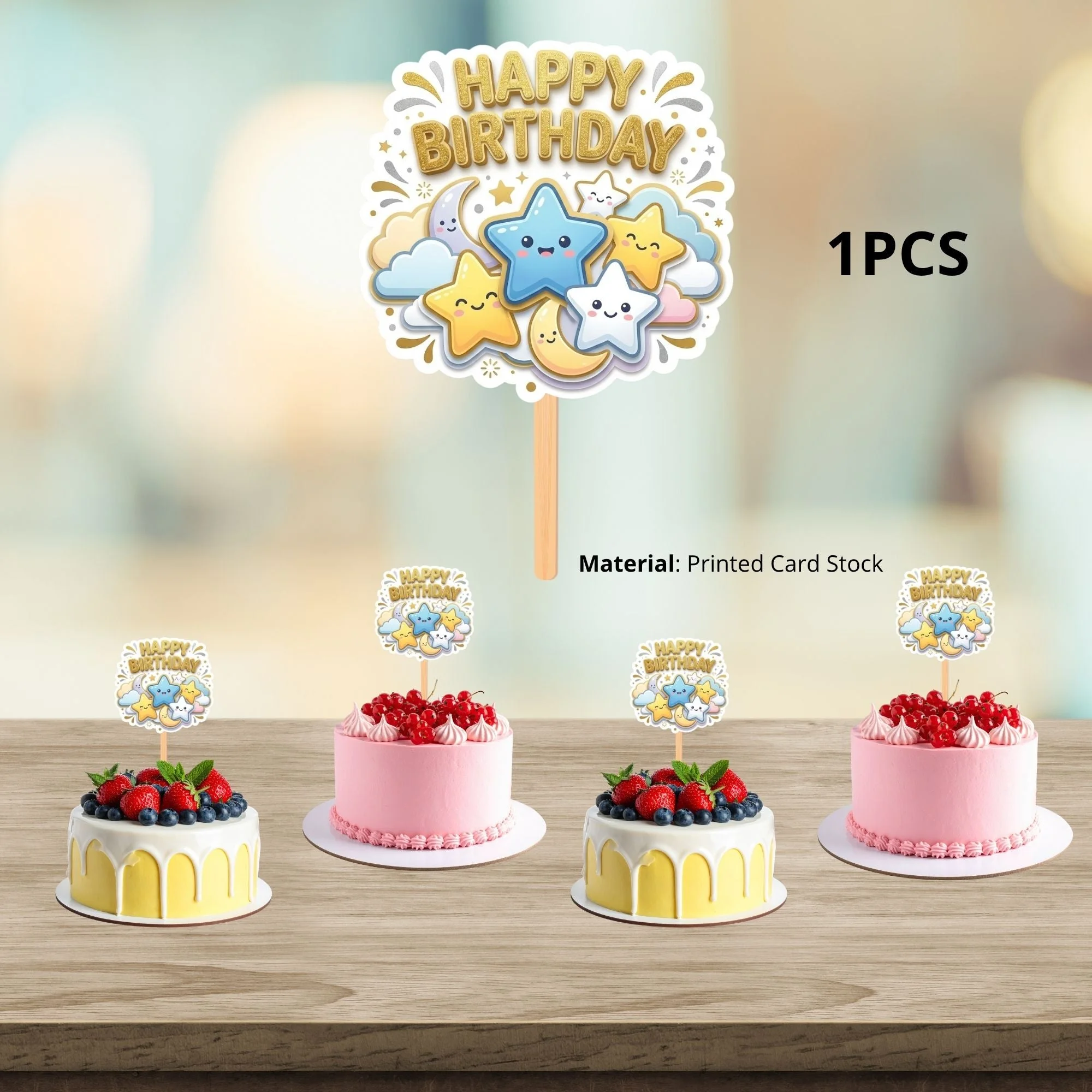 Twinkle Twinkle Little Star Birthday Cake Topper for Kids | Premium 300 GSM Cardstock | Cute Cartoon Party Decoration | Cake Decoration Topper for Birthday Party Supplies - Premium Handcrafted 300 GSM Party Supplies, Cake Topper by Party Decor Mall India - View 3