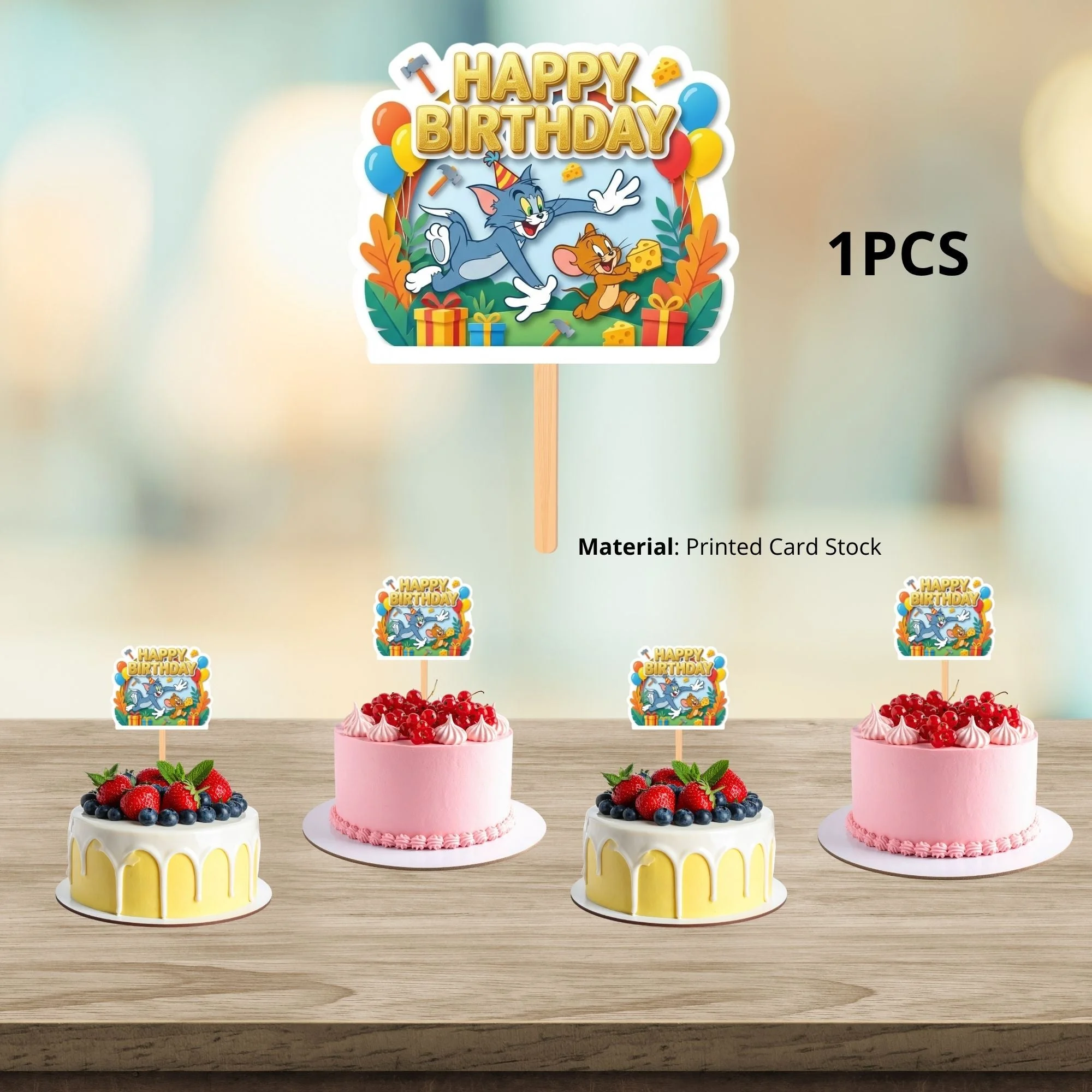 Tom And Jerry Birthday Cake Topper for Kids | Premium 300 GSM Cardstock | Cute Cartoon Party Decoration | Cake Decoration Topper for Birthday Party Supplies - Premium Handcrafted 300 GSM Party Supplies, Cake Topper by Party Decor Mall India - View 3