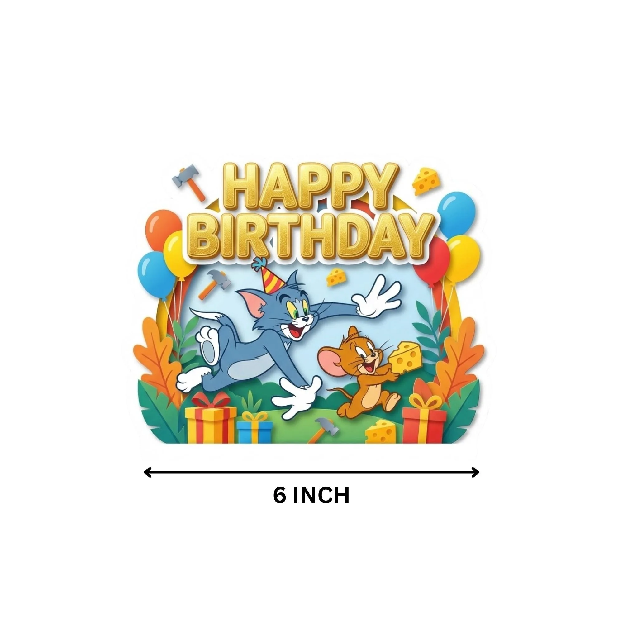 Tom And Jerry Birthday Cake Topper for Kids | Premium 300 GSM Cardstock | Cute Cartoon Party Decoration | Cake Decoration Topper for Birthday Party Supplies - Premium Handcrafted 300 GSM Party Supplies, Cake Topper by Party Decor Mall India - View 4