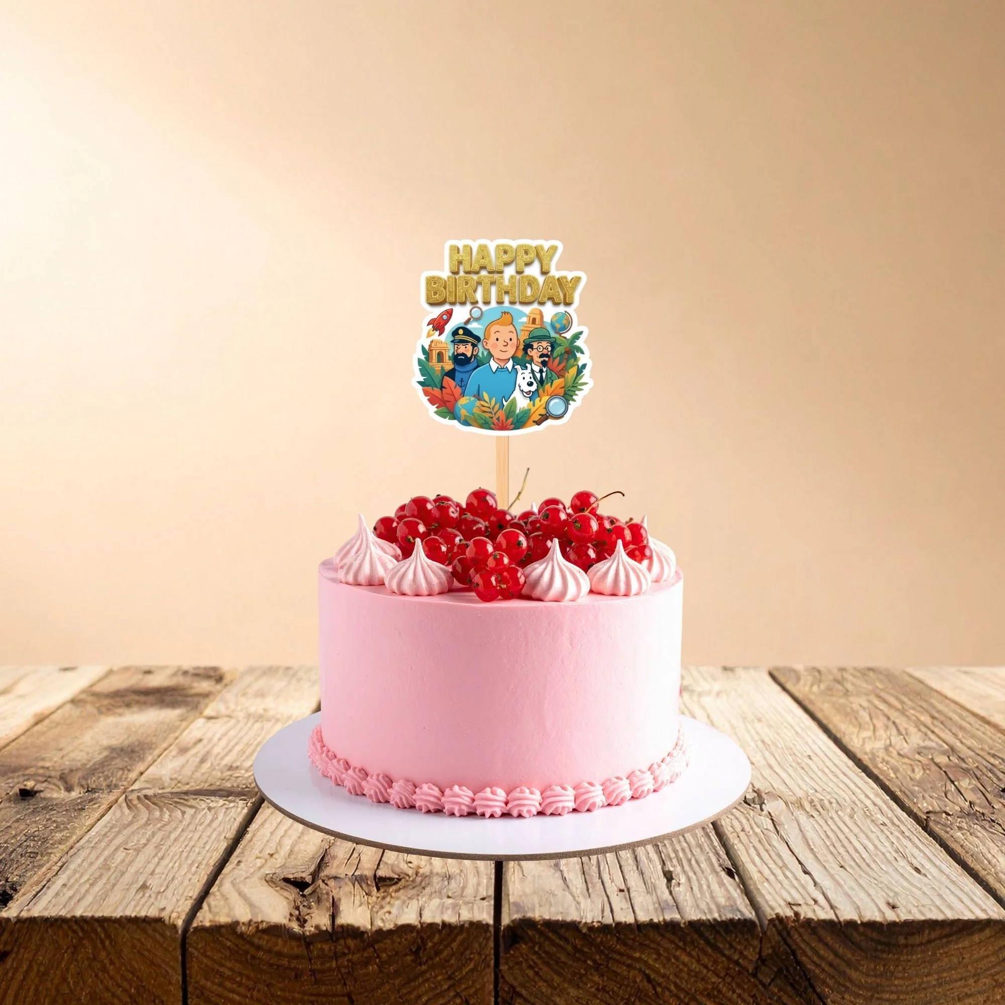The Adventures Of Tintin Birthday Cake Topper for Kids | Premium 300 GSM Cardstock | Cute Cartoon Party Decoration | Cake Decoration Topper for Birthday Party Supplies