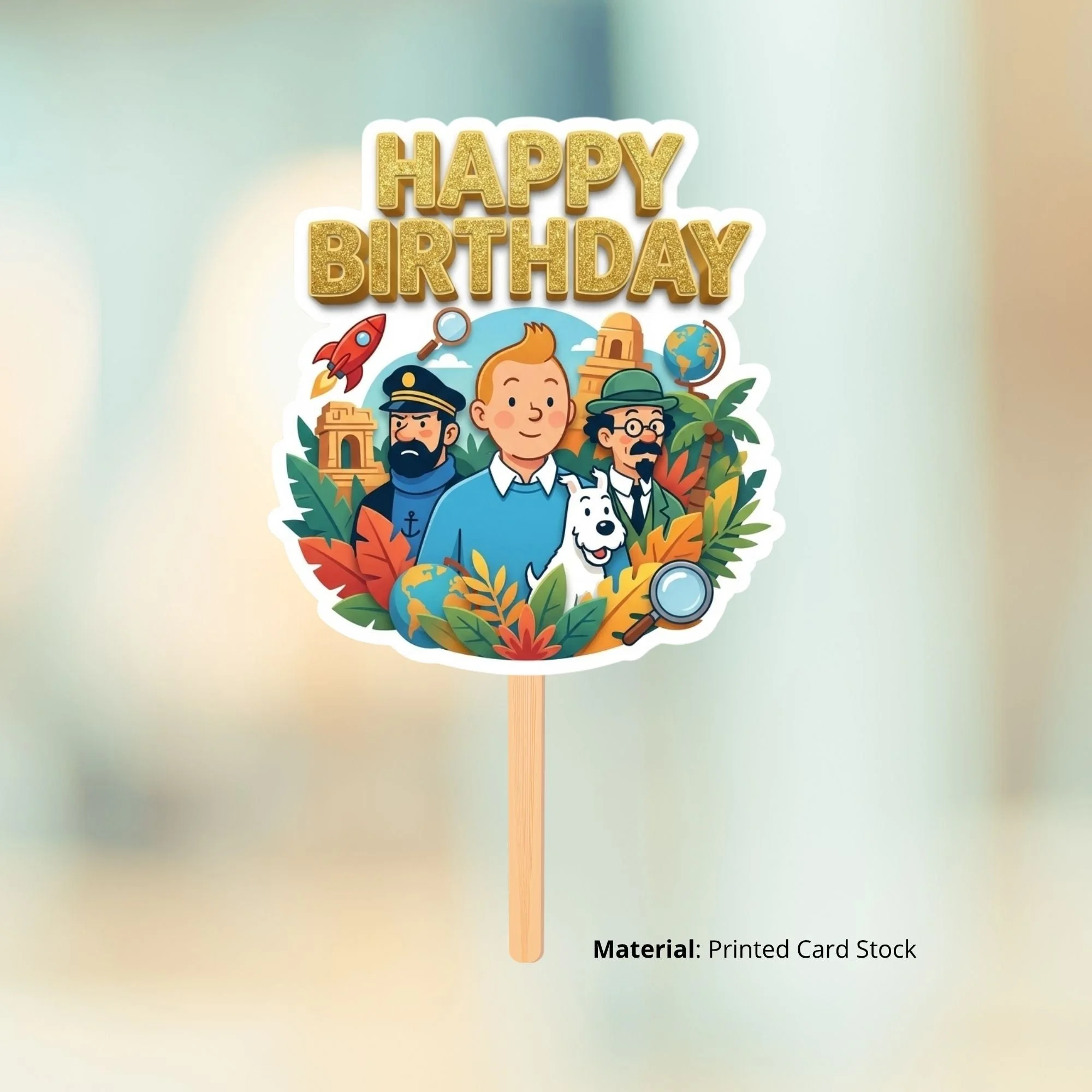The Adventures Of Tintin Birthday Cake Topper for Kids | Premium 300 GSM Cardstock | Cute Cartoon Party Decoration | Cake Decoration Topper for Birthday Party Supplies - Premium Handcrafted 300 GSM Party Supplies, Cake Topper by Party Decor Mall India - View 2
