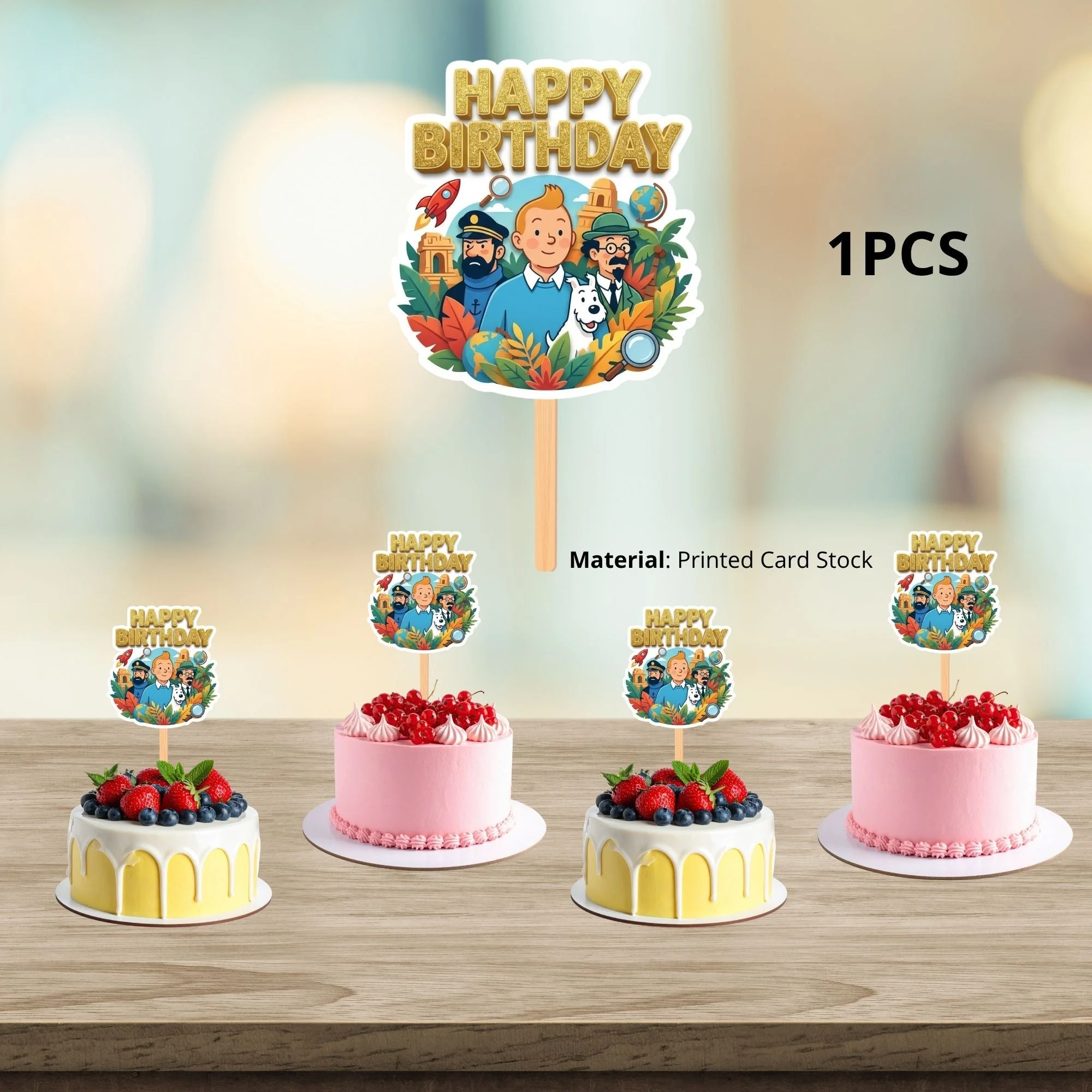 The Adventures Of Tintin Birthday Cake Topper for Kids | Premium 300 GSM Cardstock | Cute Cartoon Party Decoration | Cake Decoration Topper for Birthday Party Supplies - Premium Handcrafted 300 GSM Party Supplies, Cake Topper by Party Decor Mall India - View 3