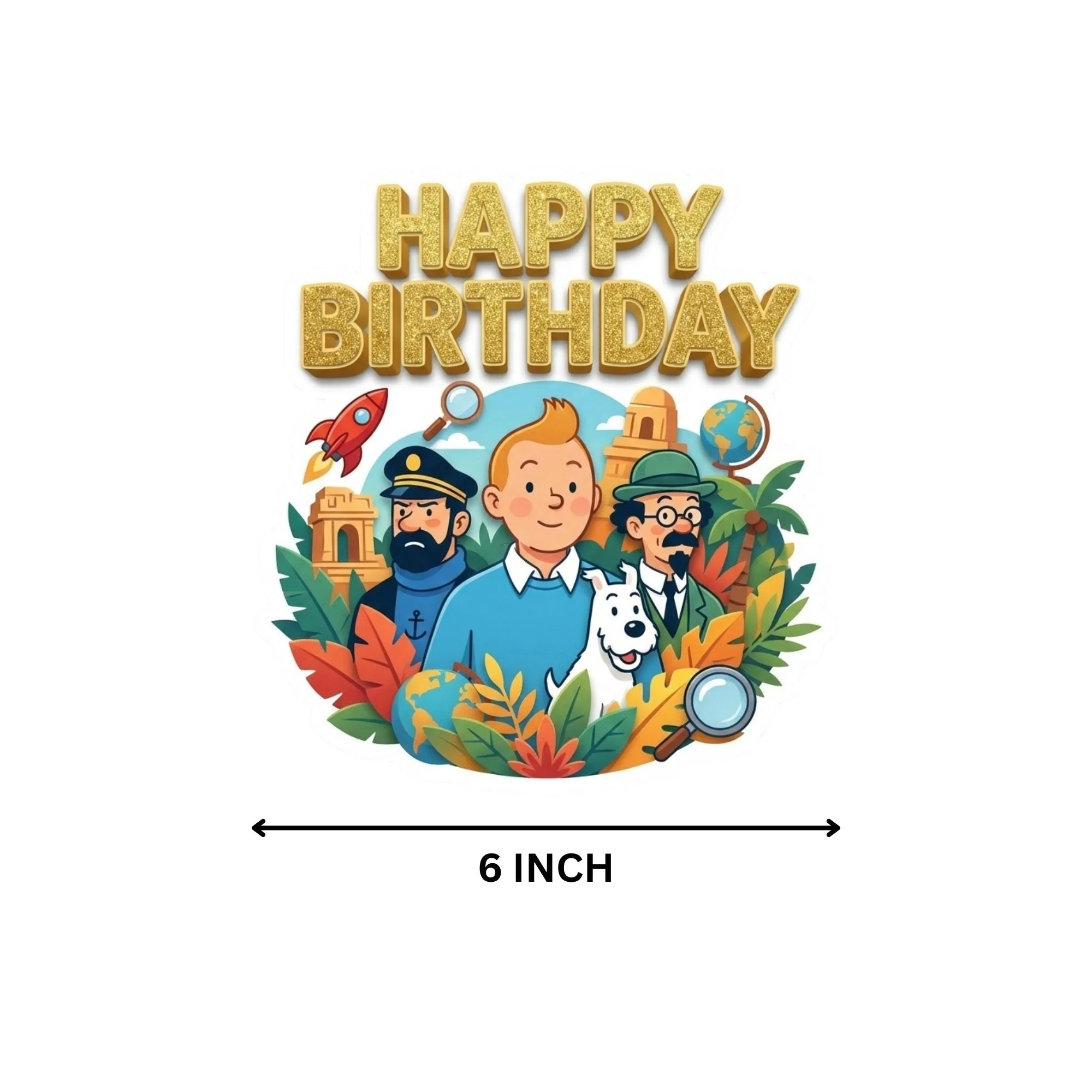 The Adventures Of Tintin Birthday Cake Topper for Kids | Premium 300 GSM Cardstock | Cute Cartoon Party Decoration | Cake Decoration Topper for Birthday Party Supplies - Premium Handcrafted 300 GSM Party Supplies, Cake Topper by Party Decor Mall India - View 4