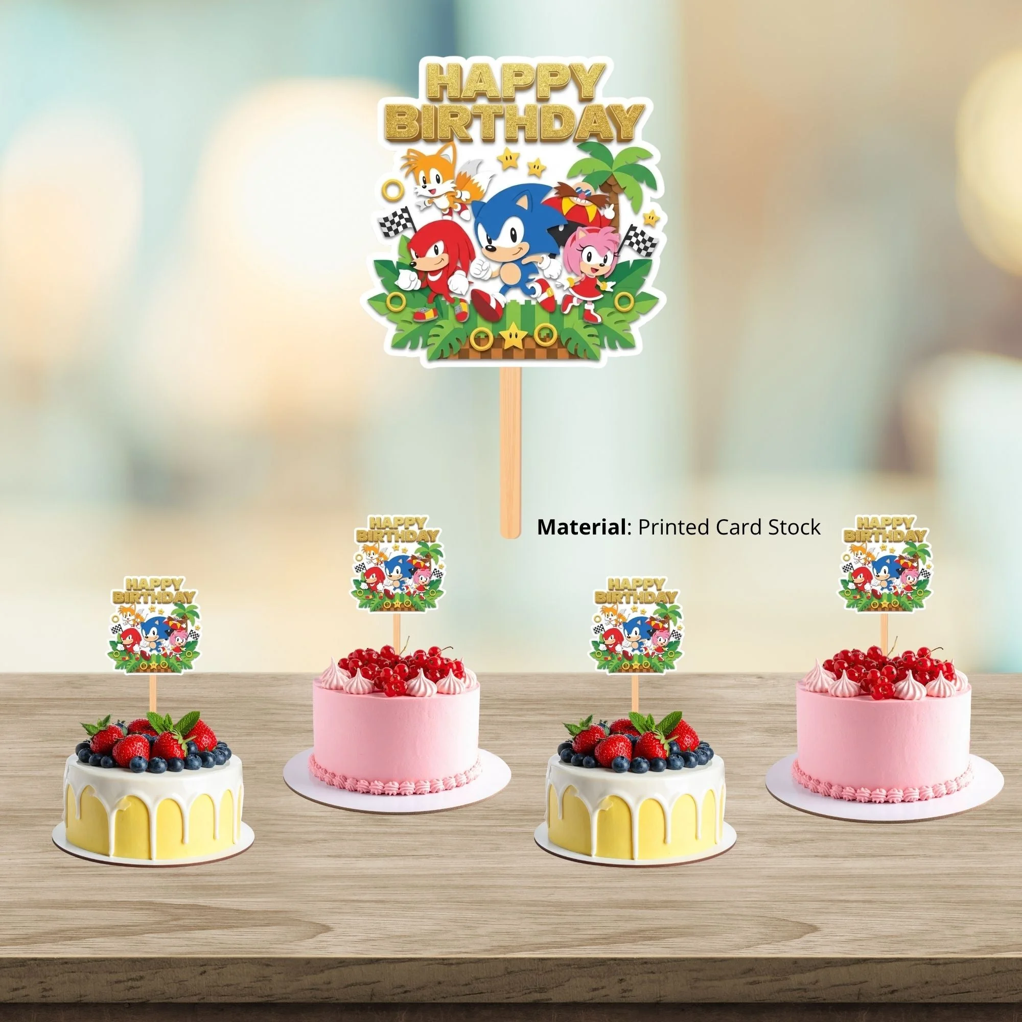 Sonic Kid Birthday Cake Topper for Kids | Premium 300 GSM Cardstock | Cute Cartoon Party Decoration | Cake Decoration Topper for Birthday Party Supplies - Premium Handcrafted 300 GSM Party Supplies, Cake Topper by Party Decor Mall India - View 3