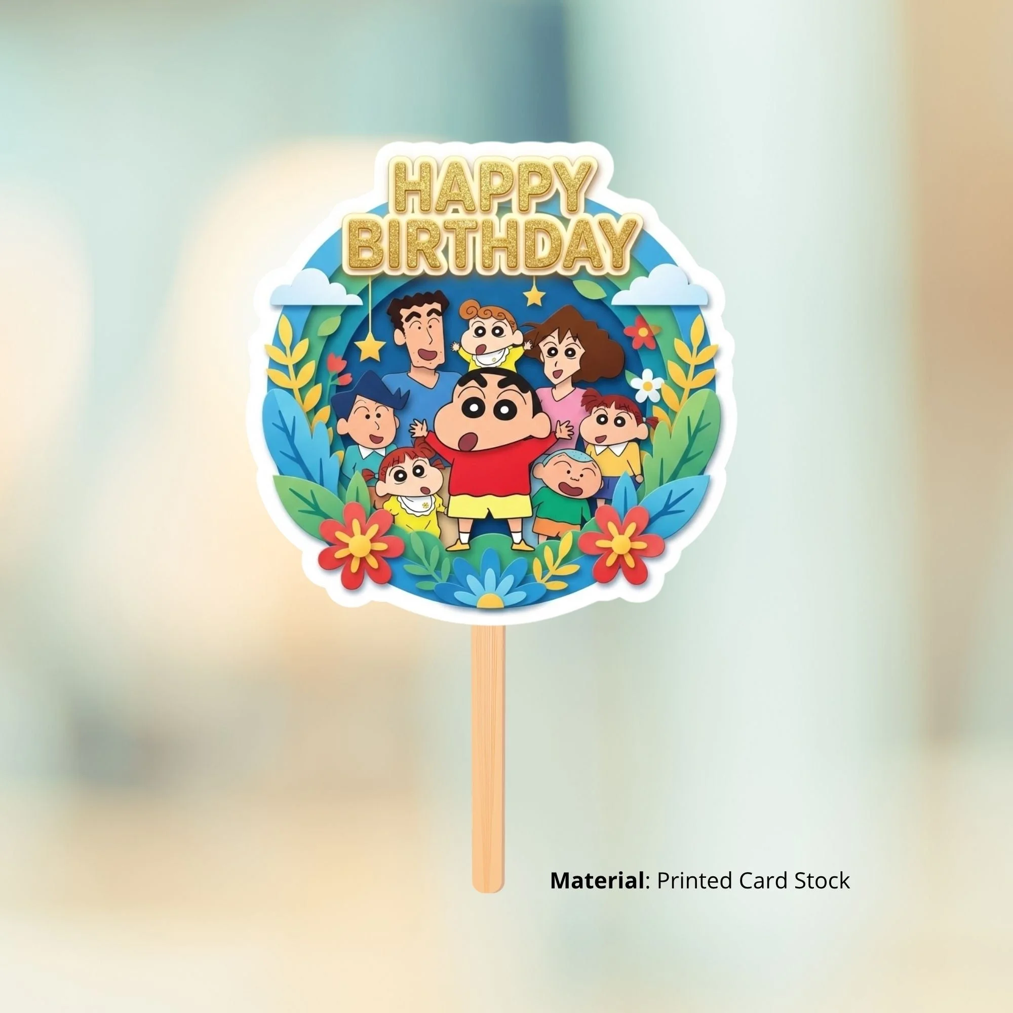 Shinchan Birthday Cake Topper for Kids | Premium 300 GSM Cardstock | Cute Cartoon Party Decoration | Cake Decoration Topper for Birthday Party Supplies - Premium Handcrafted 300 GSM Party Supplies, Cake Topper by Party Decor Mall India - View 2