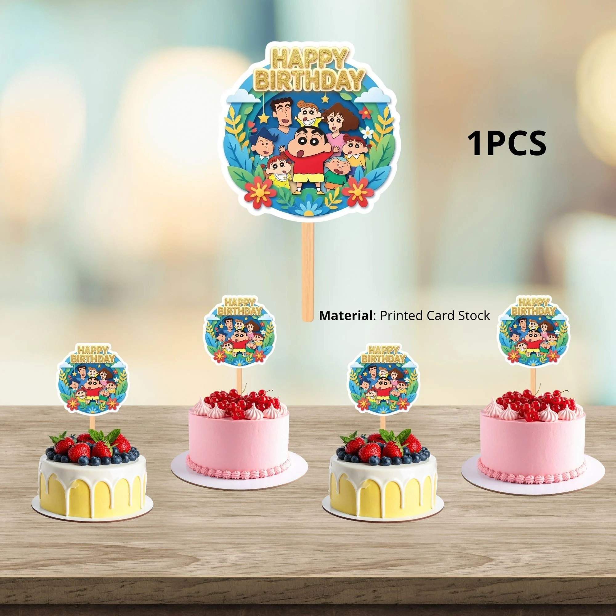 Shinchan Birthday Cake Topper for Kids | Premium 300 GSM Cardstock | Cute Cartoon Party Decoration | Cake Decoration Topper for Birthday Party Supplies - Premium Handcrafted 300 GSM Party Supplies, Cake Topper by Party Decor Mall India - View 3