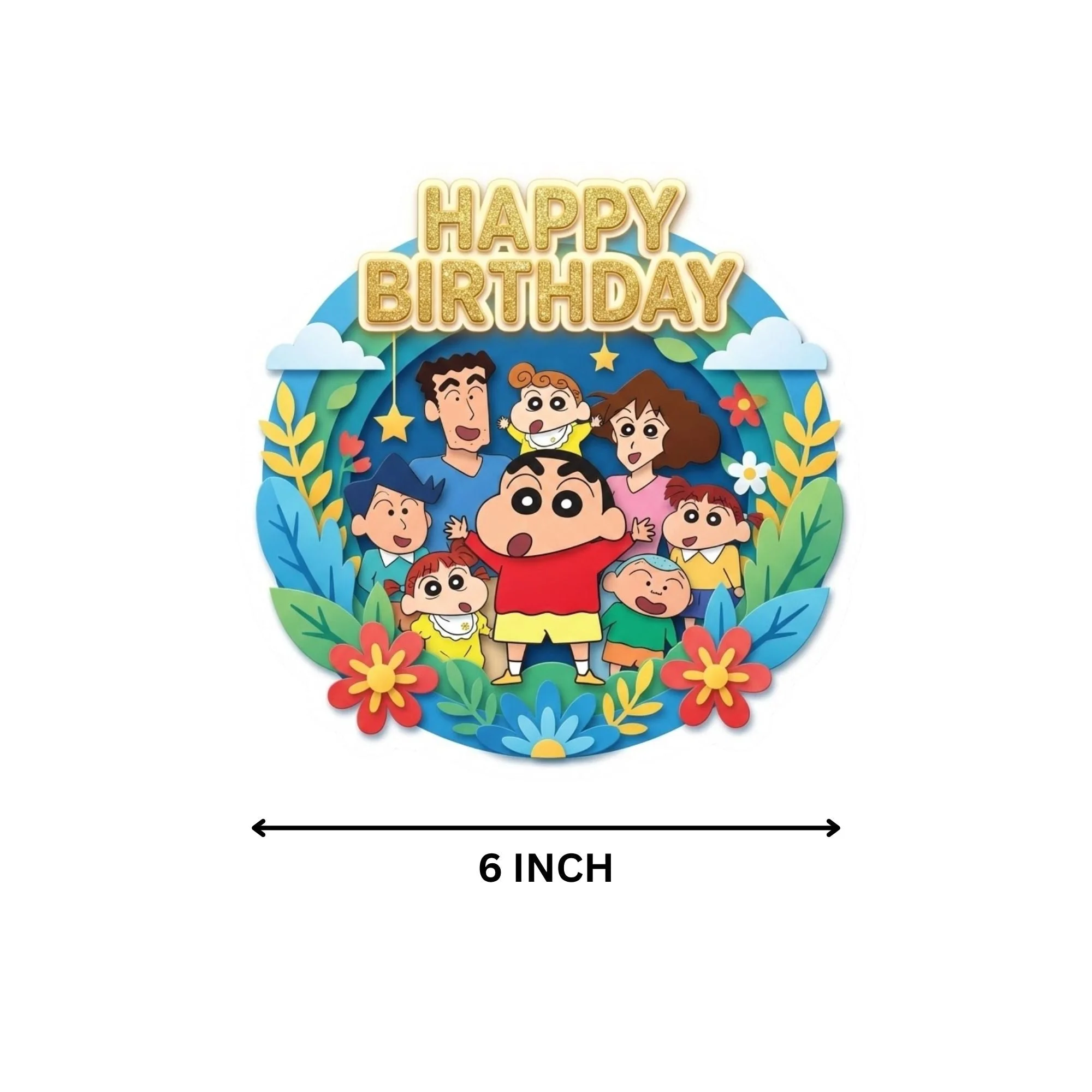 Shinchan Birthday Cake Topper for Kids | Premium 300 GSM Cardstock | Cute Cartoon Party Decoration | Cake Decoration Topper for Birthday Party Supplies - Premium Handcrafted 300 GSM Party Supplies, Cake Topper by Party Decor Mall India - View 4