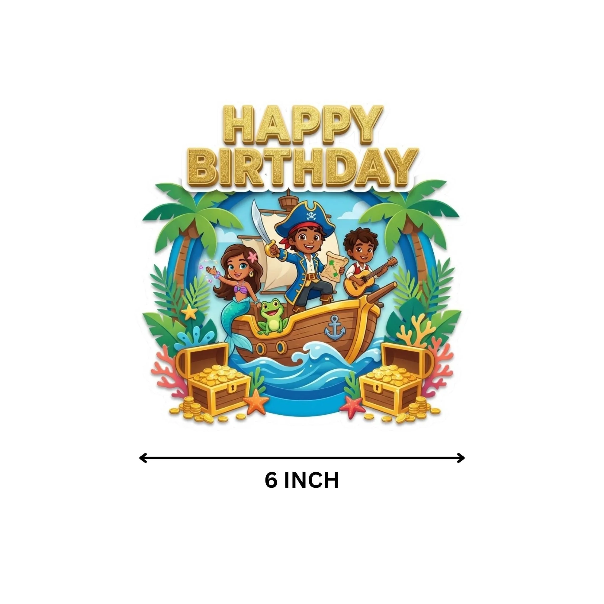 Pirate Adventure Birthday Cake Topper for Kids | Premium 300 GSM Cardstock | Cute Cartoon Party Decoration | Cake Decoration Topper for Birthday Party Supplies - Premium Handcrafted 300 GSM Party Supplies, Cake Topper by Party Decor Mall India - View 4