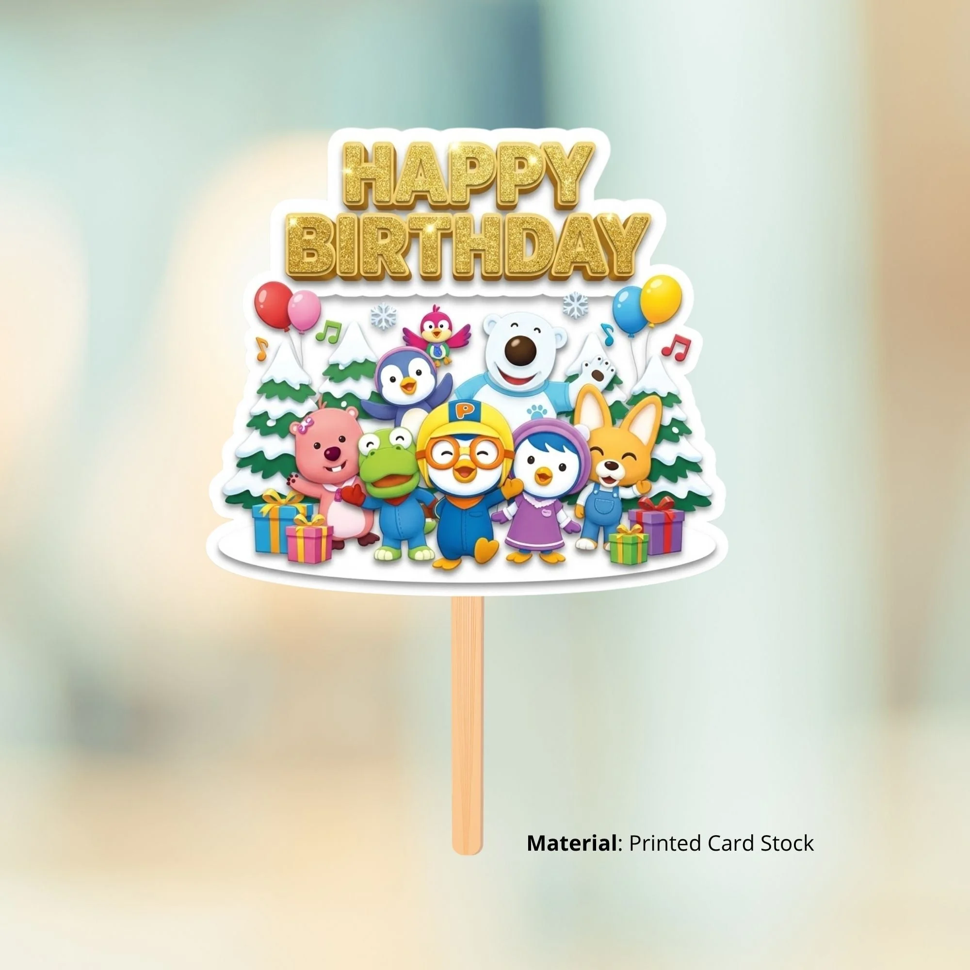 Pororo The Little Penguin Birthday Cake Topper for Kids | Premium 300 GSM Cardstock | Cute Cartoon Party Decoration | Cake Decoration Topper for Birthday Party Supplies - Premium Handcrafted 300 GSM Party Supplies, Cake Topper by Party Decor Mall India - View 2