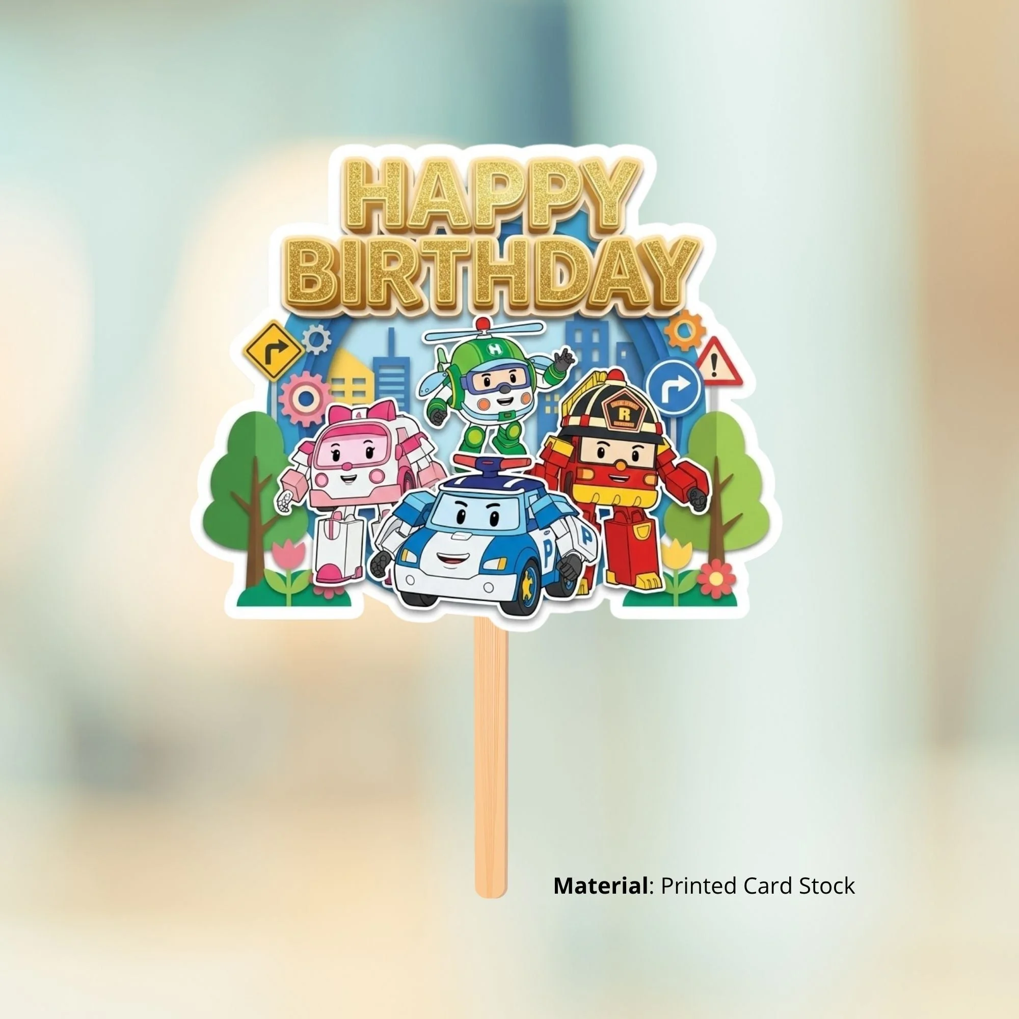 Robocar Poli Birthday Cake Topper for Kids | Premium 300 GSM Cardstock | Cute Cartoon Party Decoration | Cake Decoration Topper for Birthday Party Supplies - Premium Handcrafted 300 GSM Party Supplies, Cake Topper by Party Decor Mall India - View 2