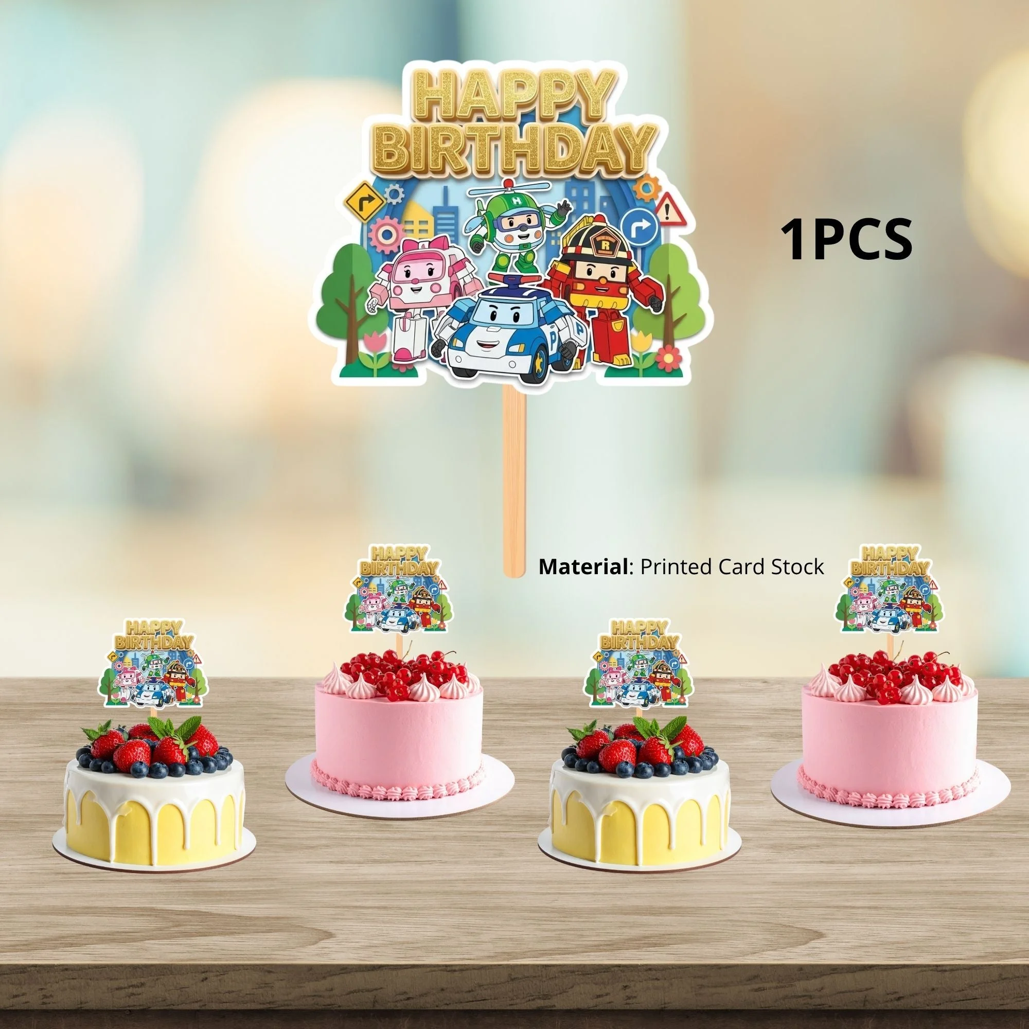 Robocar Poli Birthday Cake Topper for Kids | Premium 300 GSM Cardstock | Cute Cartoon Party Decoration | Cake Decoration Topper for Birthday Party Supplies - Premium Handcrafted 300 GSM Party Supplies, Cake Topper by Party Decor Mall India - View 3