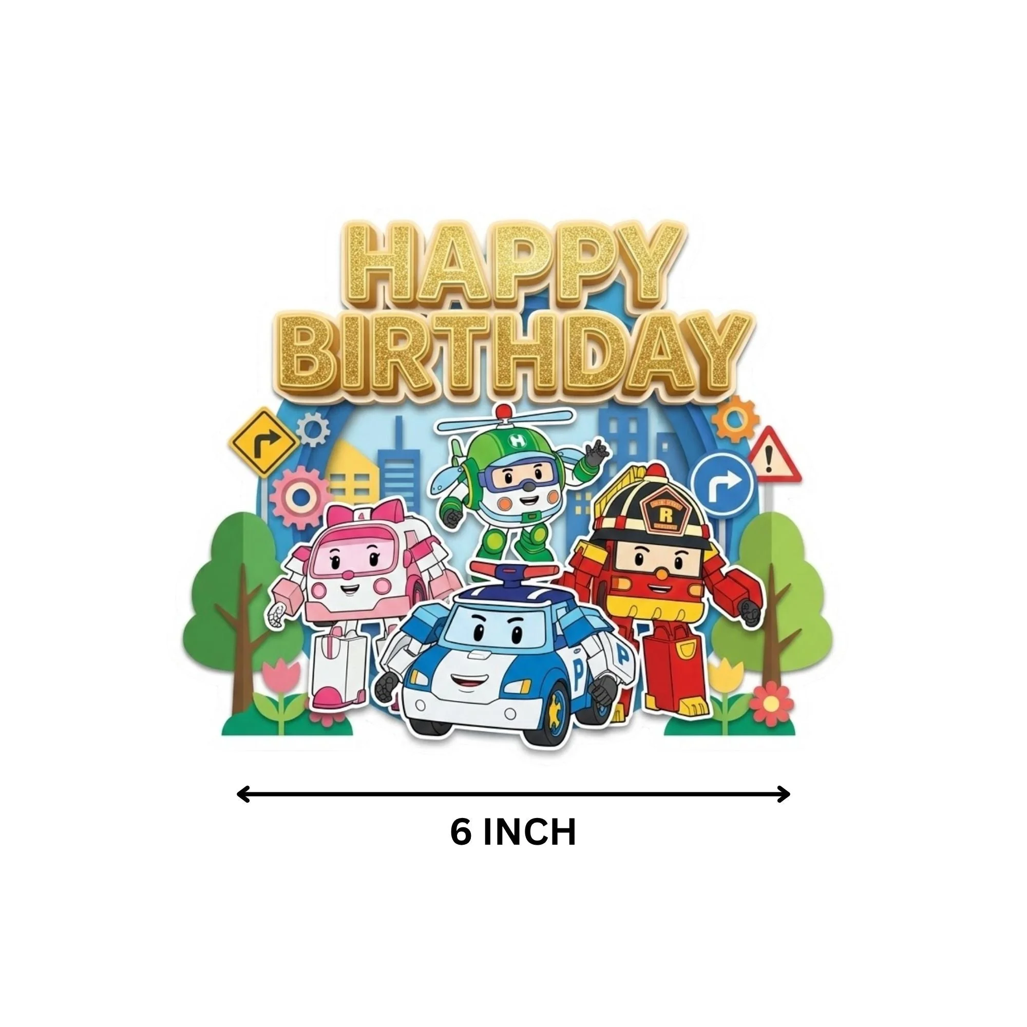 Robocar Poli Birthday Cake Topper for Kids | Premium 300 GSM Cardstock | Cute Cartoon Party Decoration | Cake Decoration Topper for Birthday Party Supplies - Premium Handcrafted 300 GSM Party Supplies, Cake Topper by Party Decor Mall India - View 4