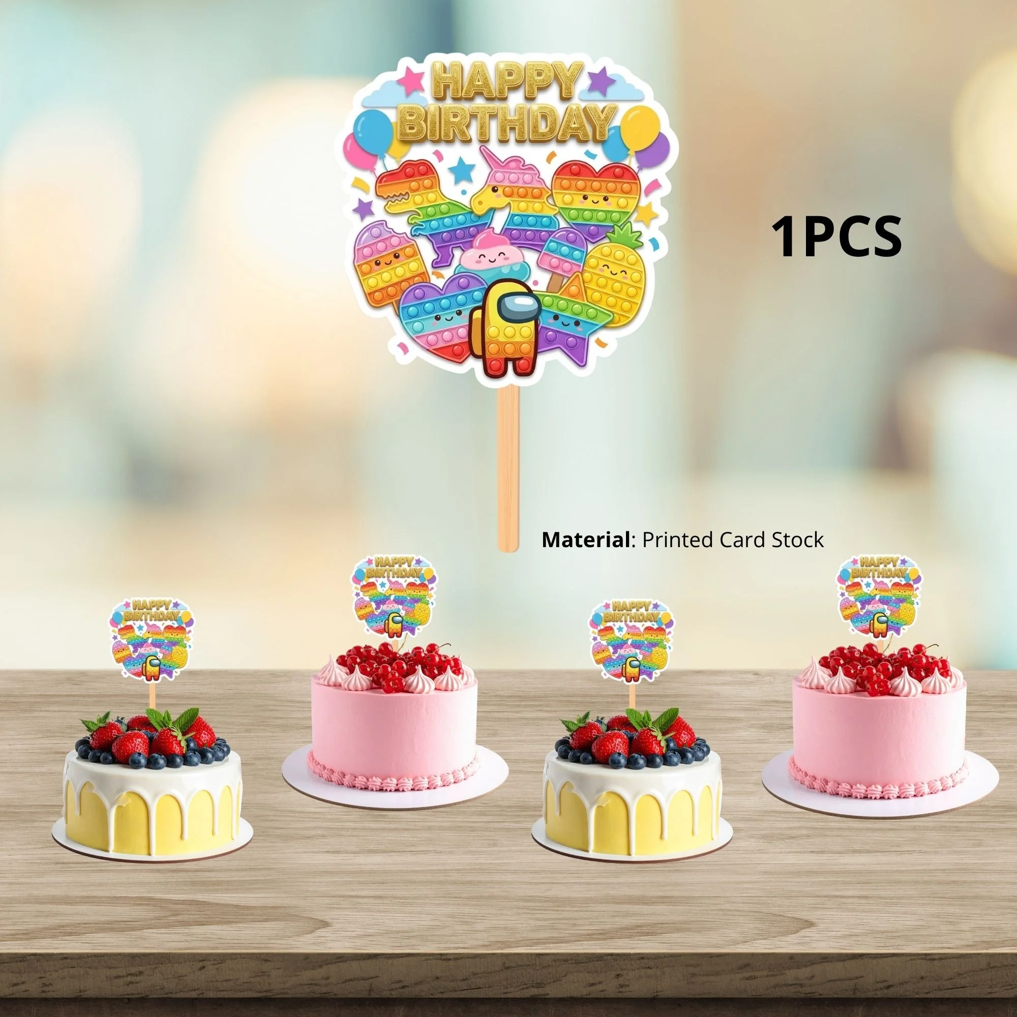 Pop It Birthday Cake Topper for Kids | Premium 300 GSM Cardstock | Cute Cartoon Party Decoration | Cake Decoration Topper for Birthday Party Supplies - Premium Handcrafted 300 GSM Party Supplies, Cake Topper by Party Decor Mall India - View 3