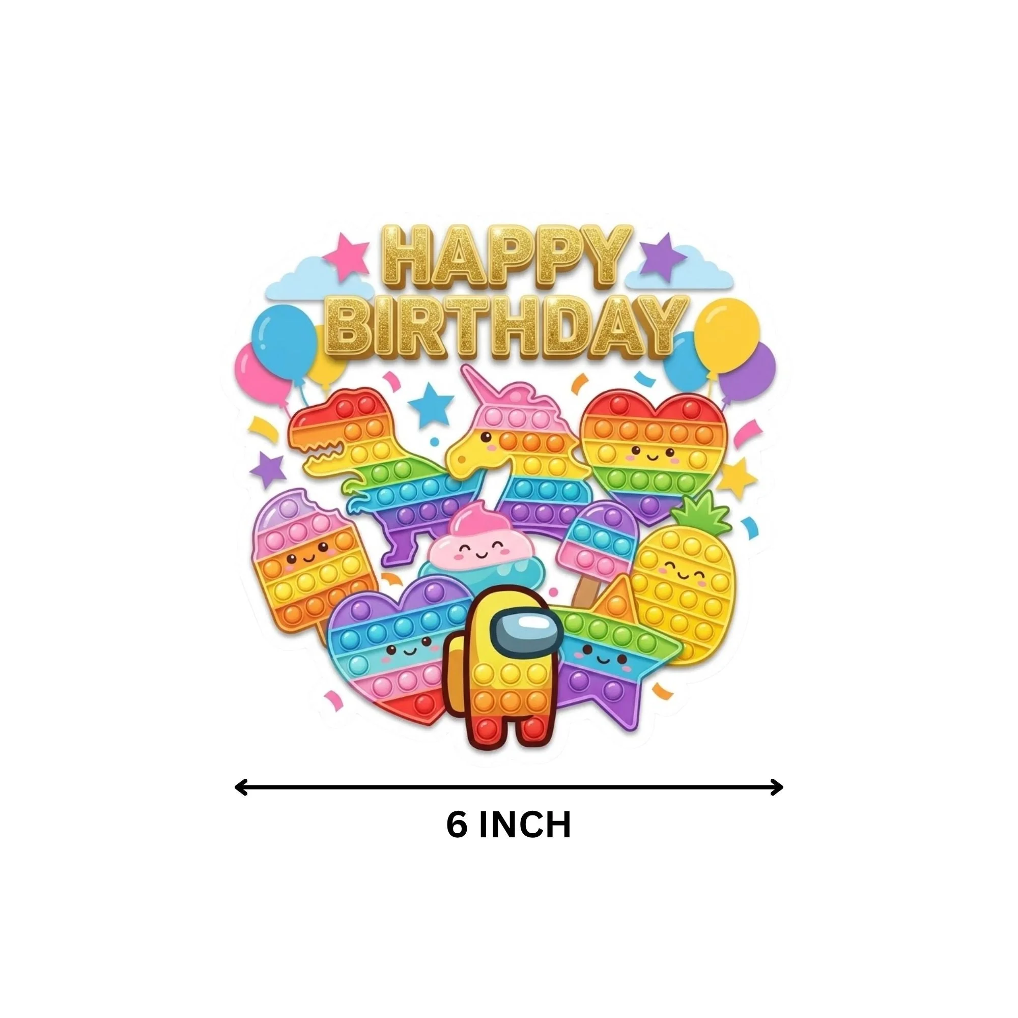 Pop It Birthday Cake Topper for Kids | Premium 300 GSM Cardstock | Cute Cartoon Party Decoration | Cake Decoration Topper for Birthday Party Supplies - Premium Handcrafted 300 GSM Party Supplies, Cake Topper by Party Decor Mall India - View 4