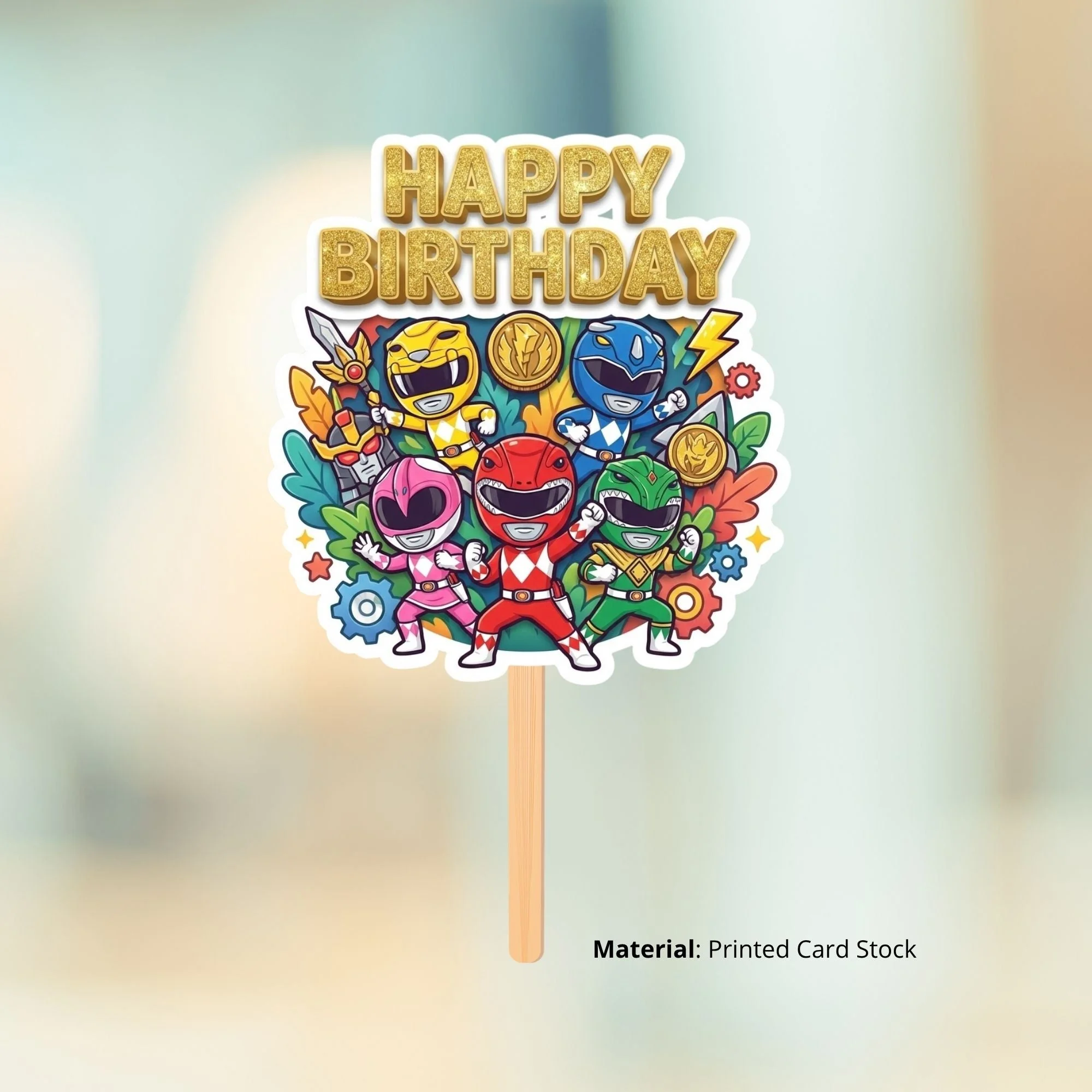 Power Rangers Birthday Cake Topper for Kids | Premium 300 GSM Cardstock | Cute Cartoon Party Decoration | Cake Decoration Topper for Birthday Party Supplies - Premium Handcrafted 300 GSM Party Supplies, Cake Topper by Party Decor Mall India - View 2